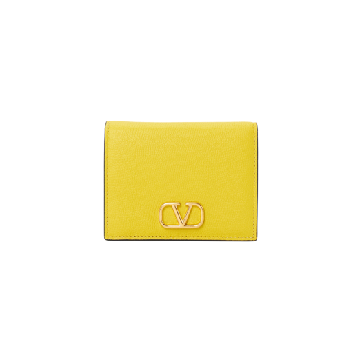 Valentino Compact Vlogo Signature Grainy Calfskin Wallet Yellow