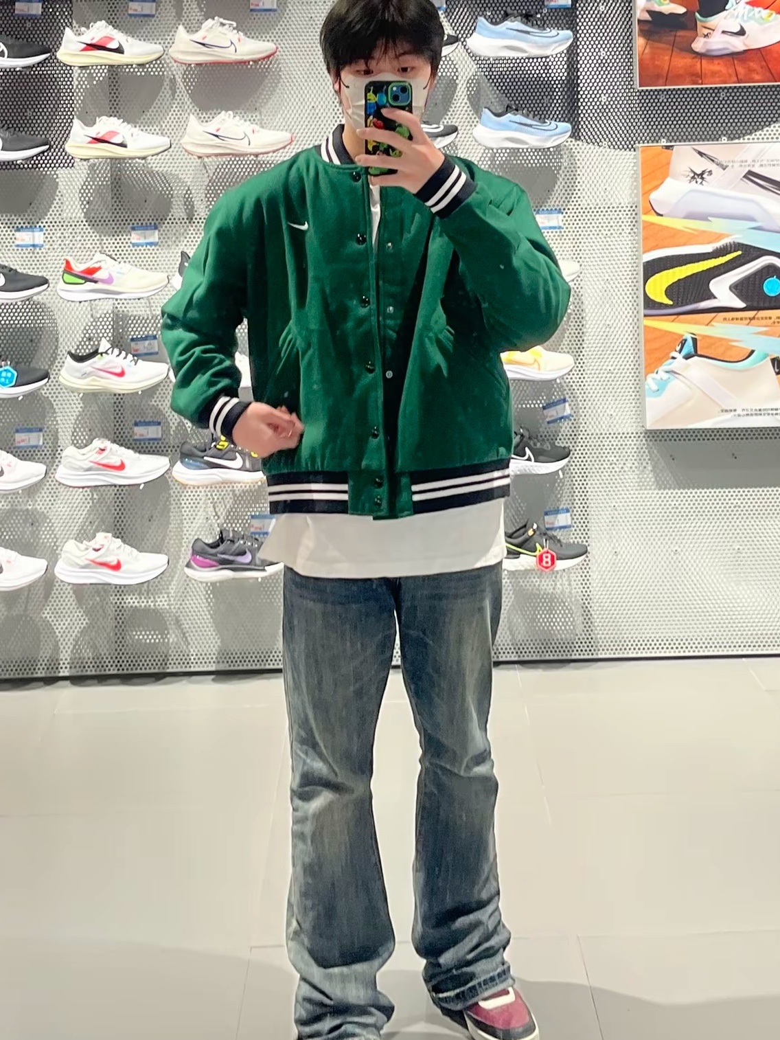 Nike NSW Authentics Varsity Jacket Gorge Green - Asia 착용 스타일