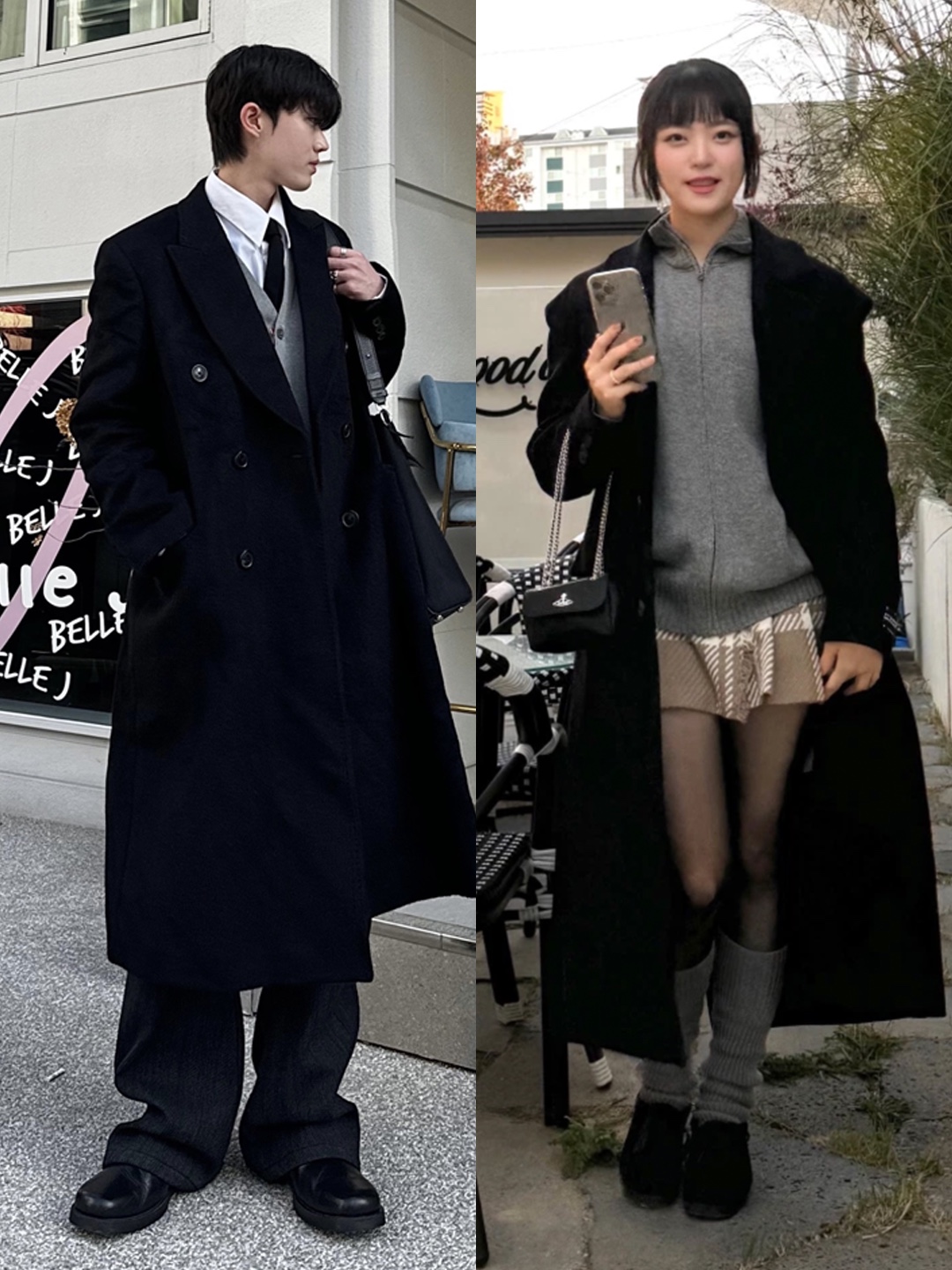 Zara x Ader Error Wool Blend Oversize Coat Black, Our Legacy Hairy Wool Whale Coat Black 착용 스타일 - 2