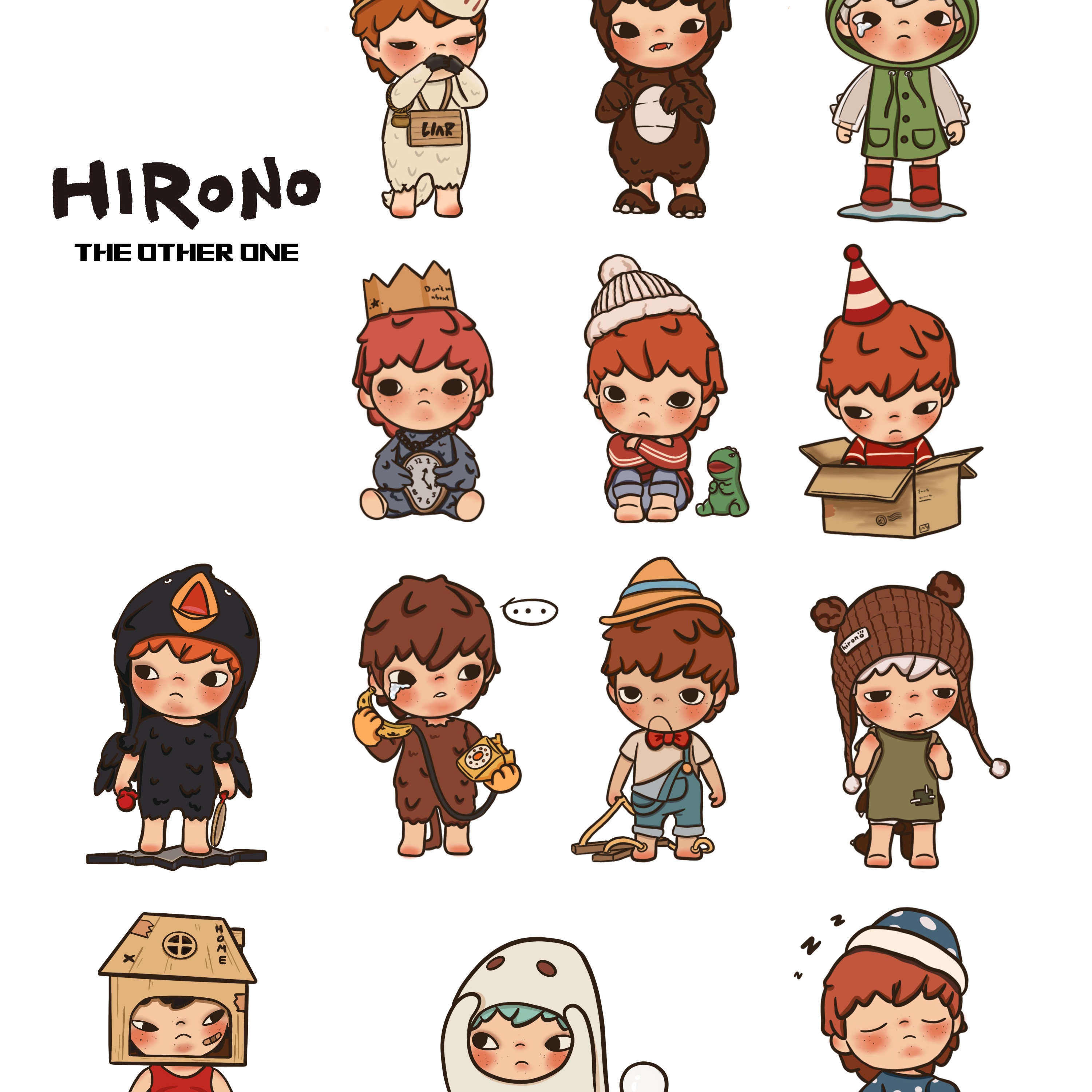 Pop Mart Hirono Mime Series Sealed Case (12 Blind Boxes) 착용 스타일 - 1