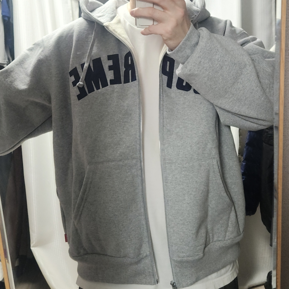 Supreme Arc Thermal Lined Zip Up Hooded Sweatshirt Heather Grey - 24FW 착용 스타일
