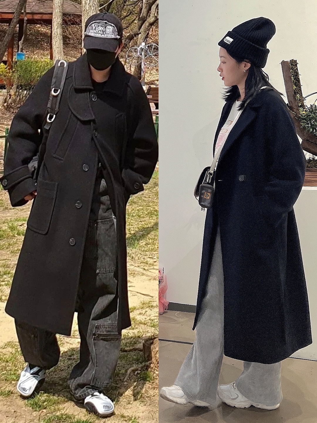 Zara x Ader Error Wool Blend Oversize Coat Black, Our Legacy Hairy Wool Whale Coat Black 착용 스타일 - 3