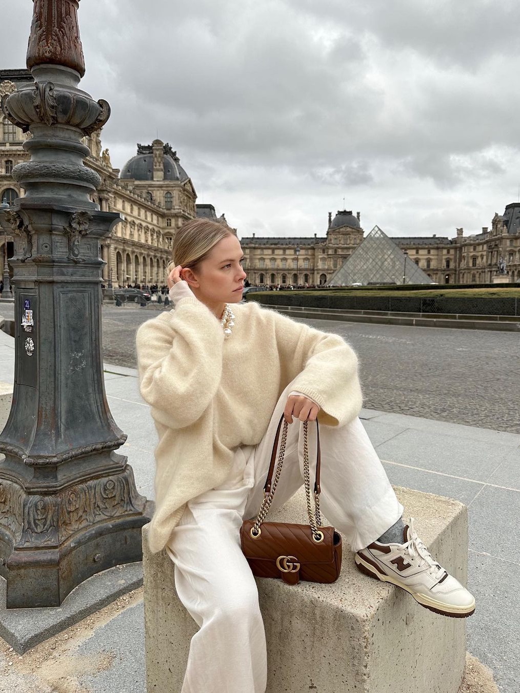 Vanone Atelier KN4243 Hairy Wool Round Knit Ivory, Supreme Applique Cable Knit Sweater Ivory - 23FW 착용 스타일 - 4