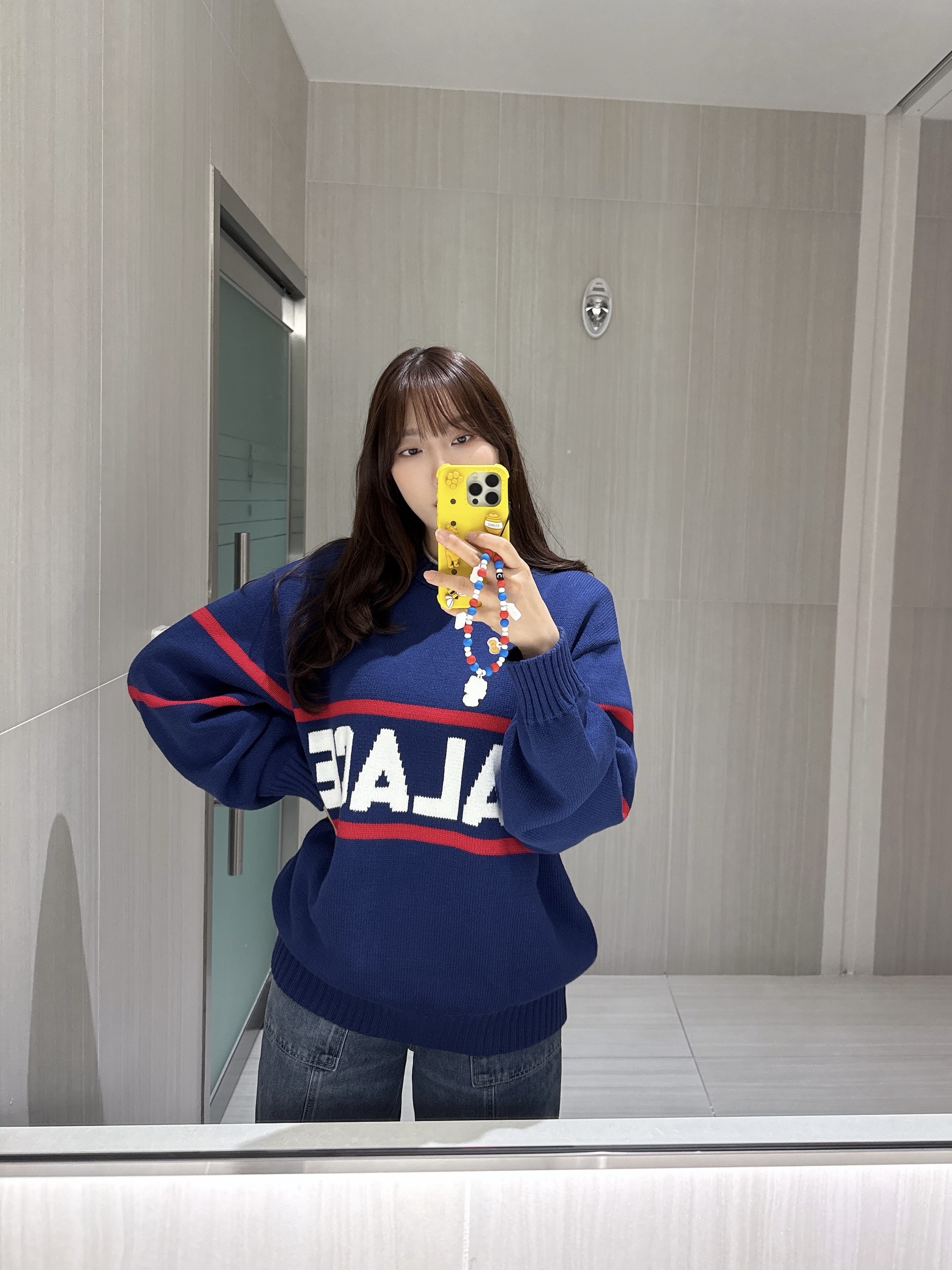Palace Blocky Knit Blue - 24SS 착용 스타일 - 2
