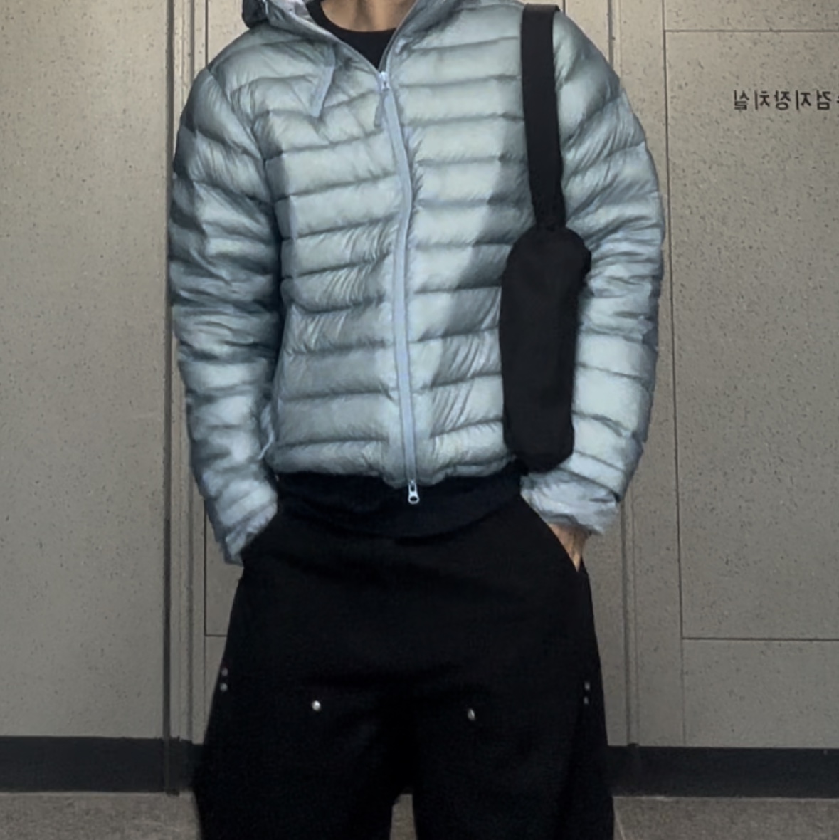 Sansan Gear Suffix Puffer Jacket Sky Blue - 24FW, Sansan Gear Suffix Puffer Jacket Sky Blue - 23FW 착용 스타일 - 2