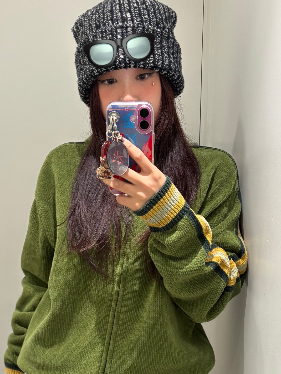 Thisisneverthat Striped Zip Cardigan Olive 착용 스타일 - 2