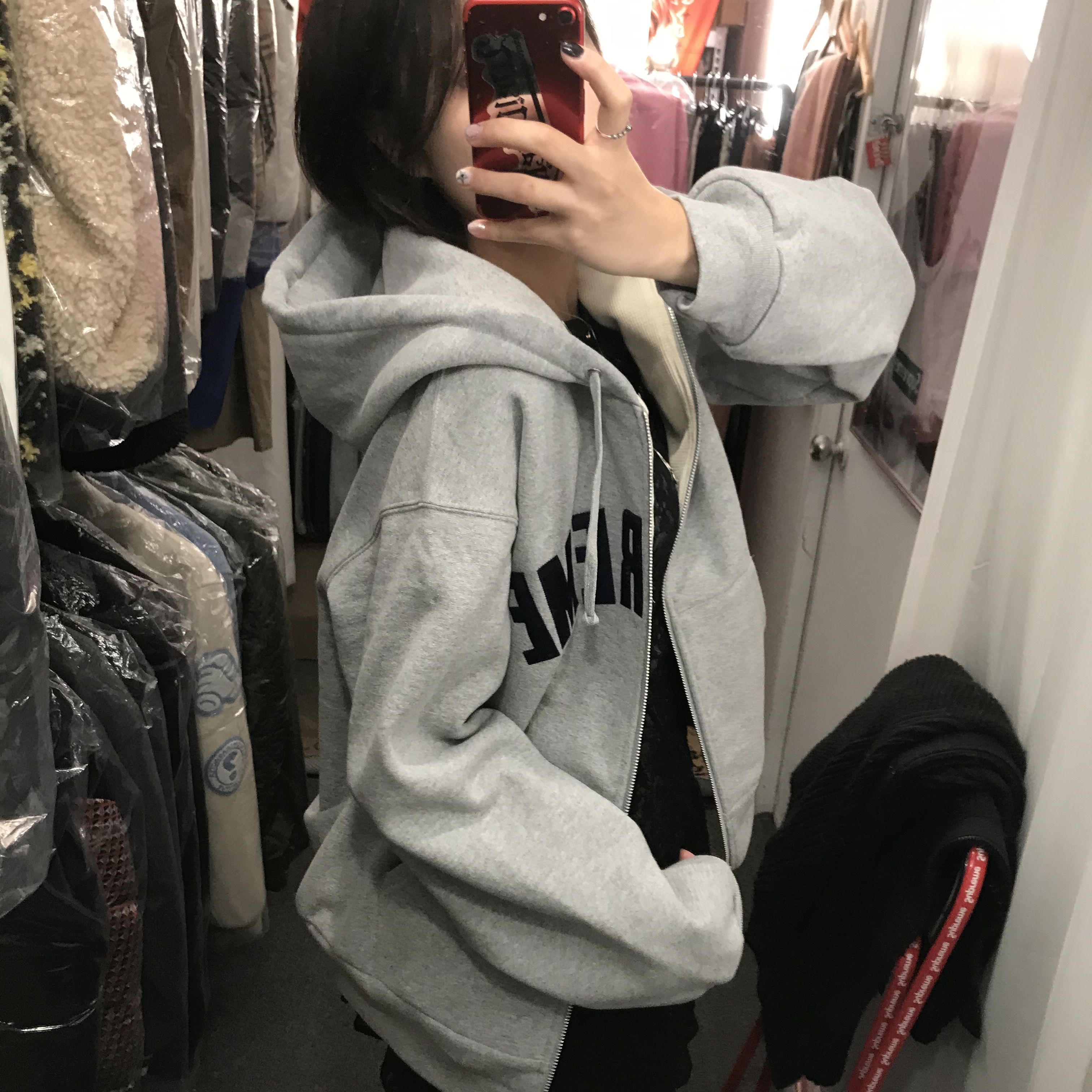 Supreme Arc Thermal Lined Zip Up Hooded Sweatshirt Black - 24FW, Supreme Arc Thermal Lined Zip Up Hooded Sweatshirt Heather Grey - 24FW 착용 스타일 - 3