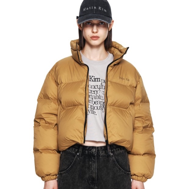 (W) Matin Kim High Neck Classic Crop Puffer Down Jumper Camel 착용 스타일 - 1