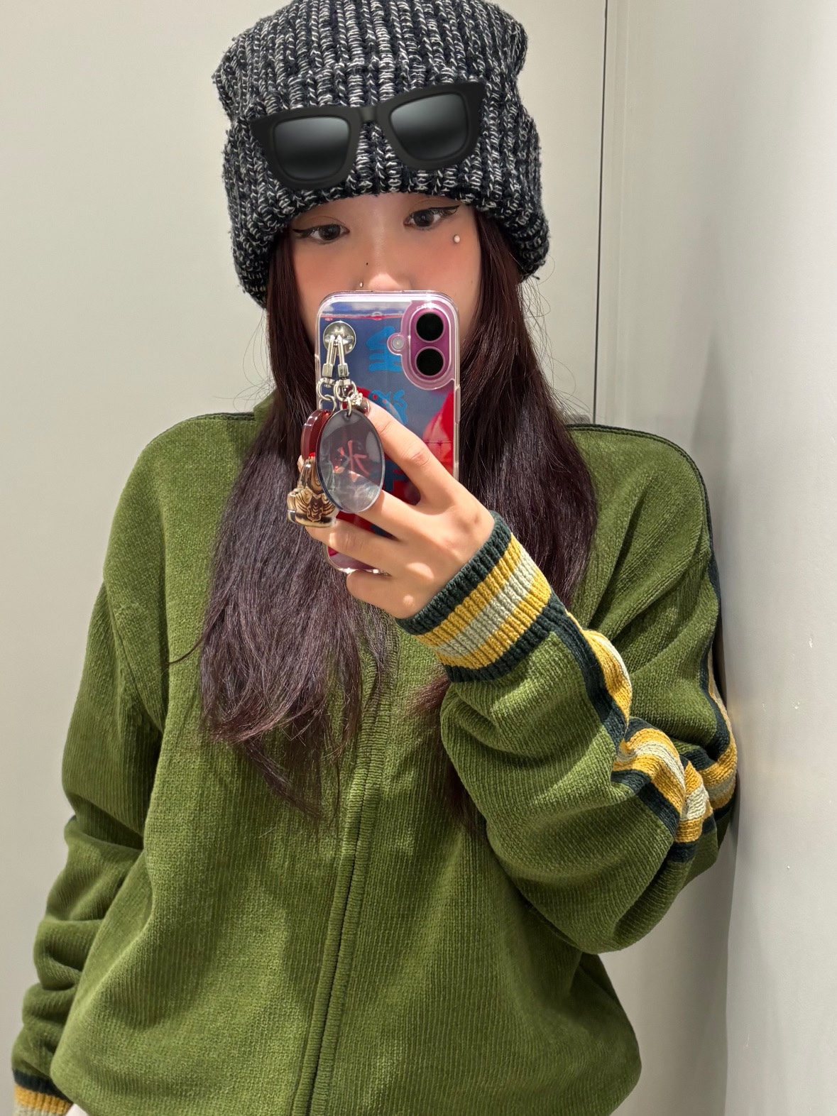 Thisisneverthat Striped Zip Cardigan Olive 착용 스타일 - 1