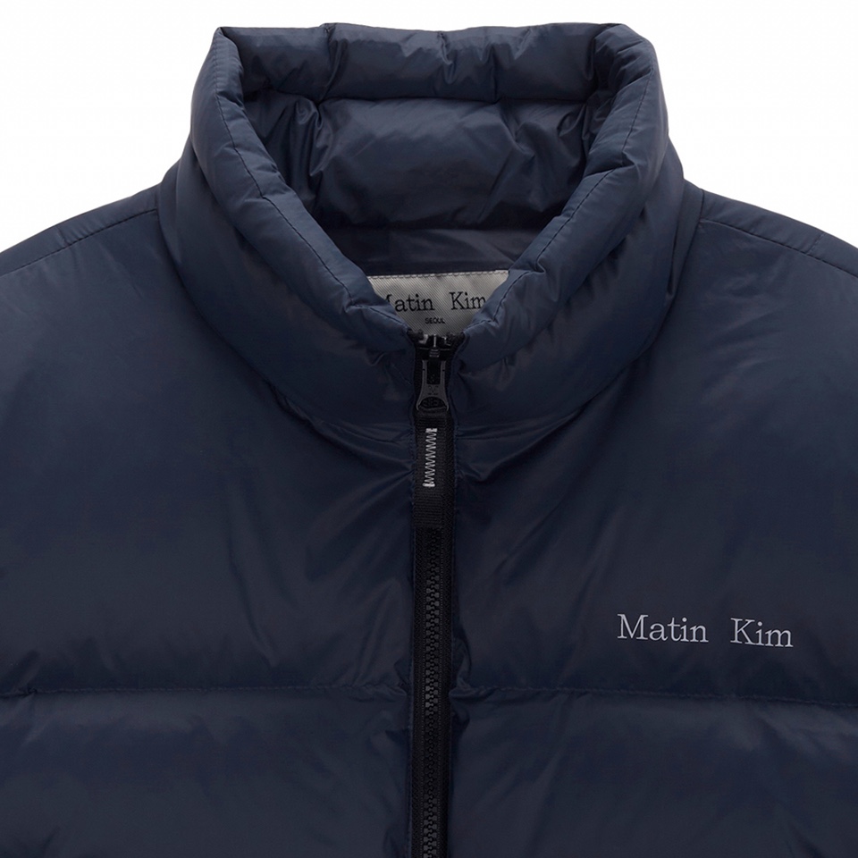 (W) Matin Kim High Neck Classic Crop Puffer Down Jumper Navy 착용 스타일 - 7