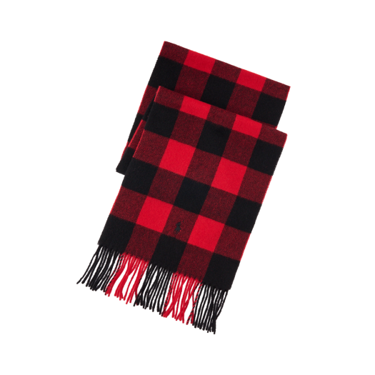 KM4DSC1RLH9ML [30%적립] Polo Ralph Lauren Plaid Fringe Wool Scarf Red Black - 24FW