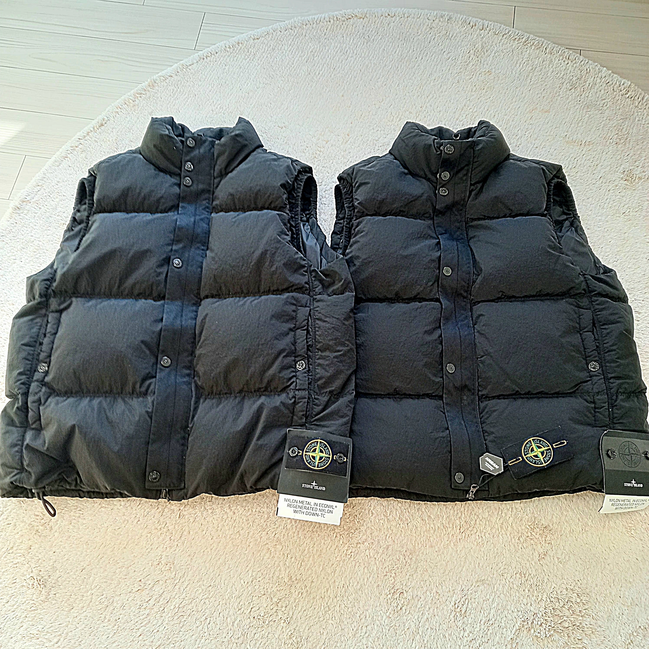 Stone Island G0419 Nylon Metal in Econyl Down Zip Vest with Anti Drop Black - 24FW 착용 스타일 - 1