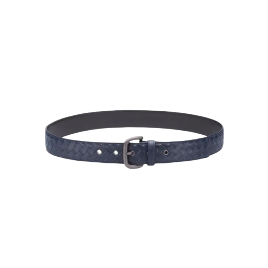Bottega Veneta Intrecciato Leather Belt Navy
