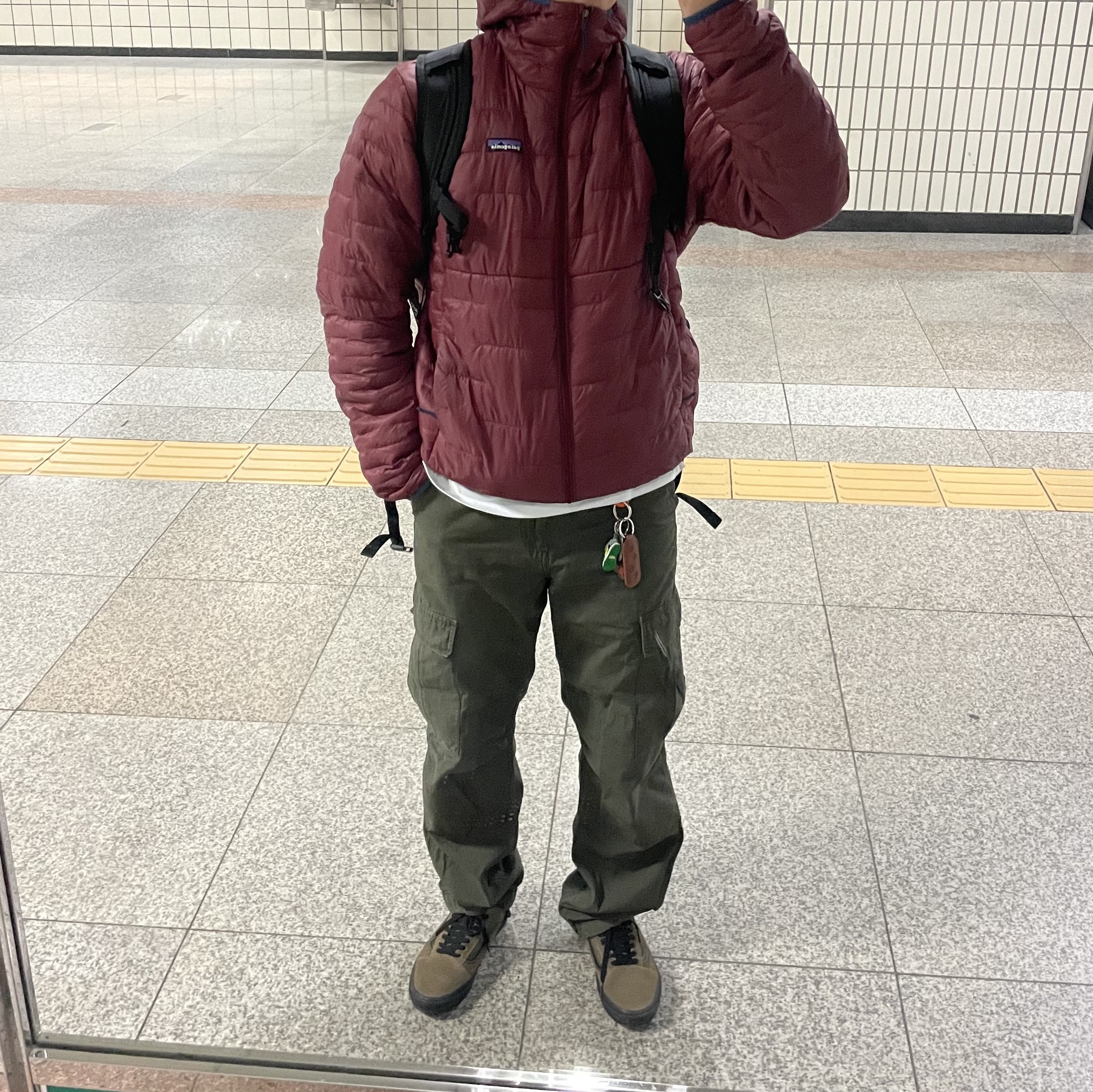 Patagonia Micro Puff Hoody Black, Carhartt WIP Columbia Ripstop Regular Cargo Pants Cypress 착용 스타일 - 1