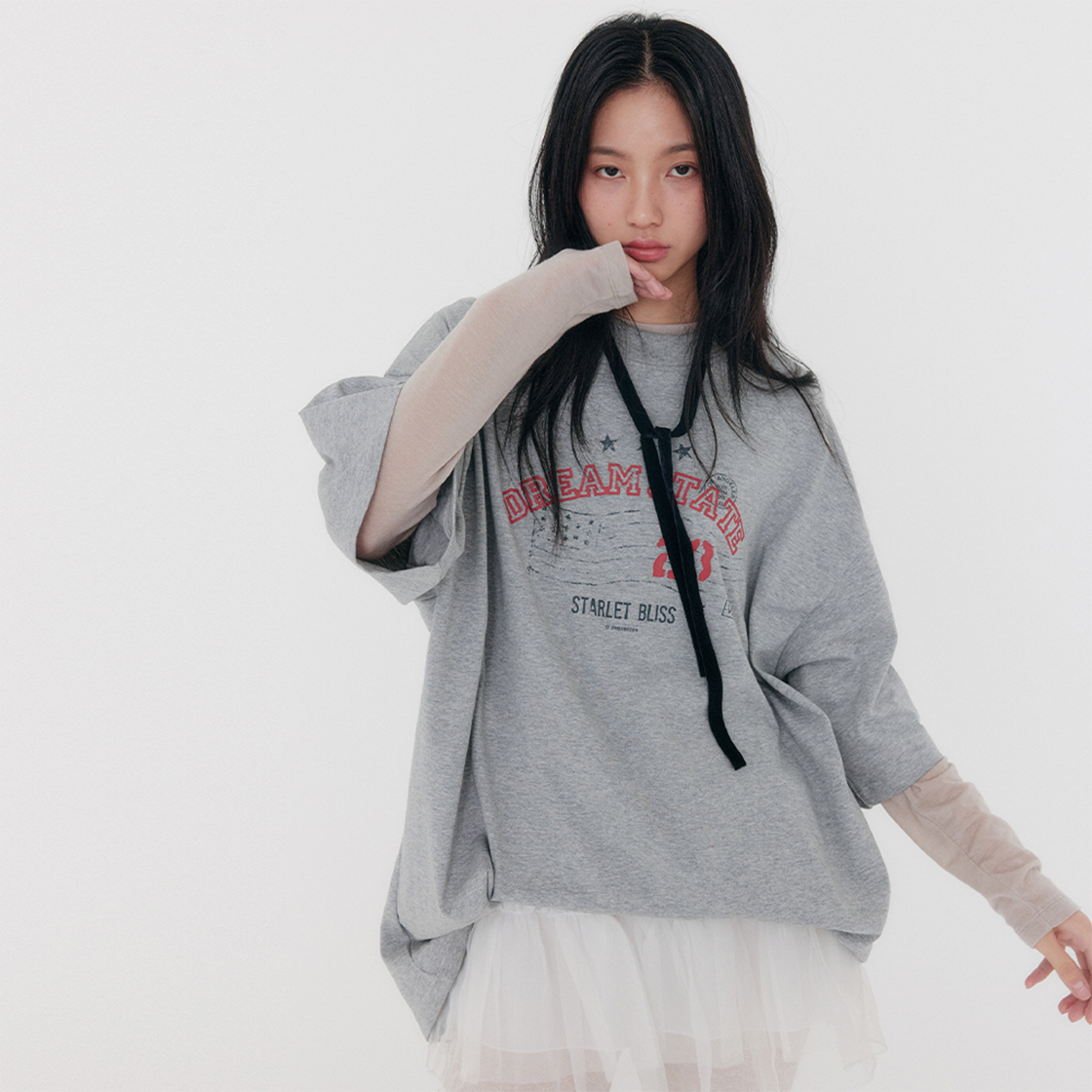 지지지 소프트 롱 슬리브 티셔츠 베이지 그레이(zeezeezee Soft Long Sleeve T-Shirt Beige Grey) - 3