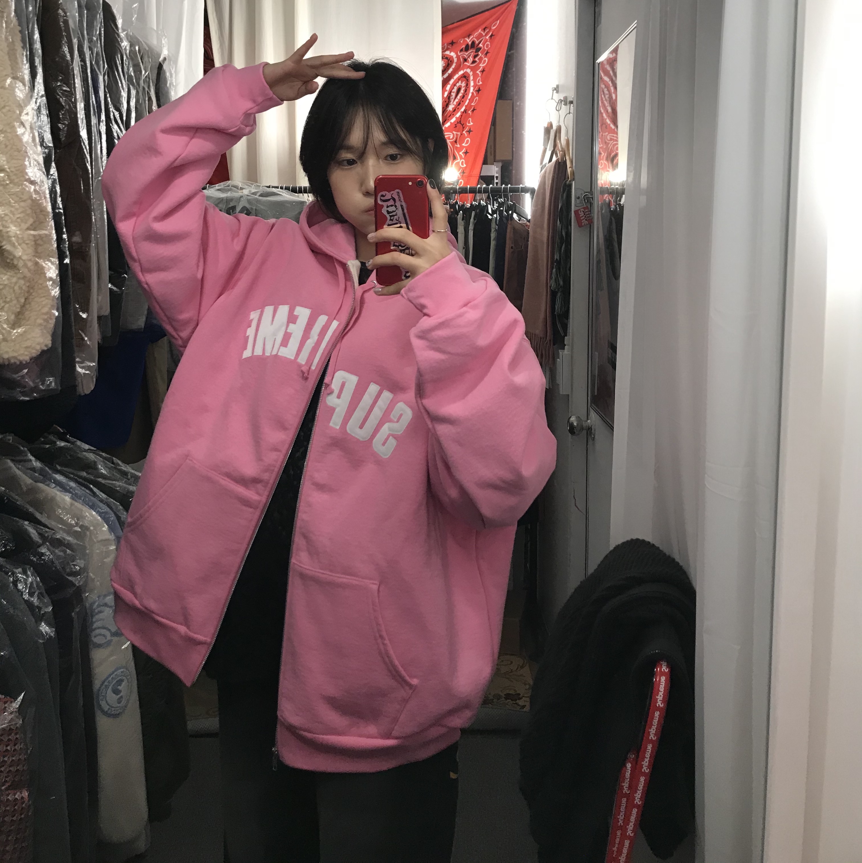 Supreme Arc Thermal Lined Zip Up Hooded Sweatshirt Black - 24FW, Supreme Arc Thermal Lined Zip Up Hooded Sweatshirt Heather Grey - 24FW 착용 스타일 - 4