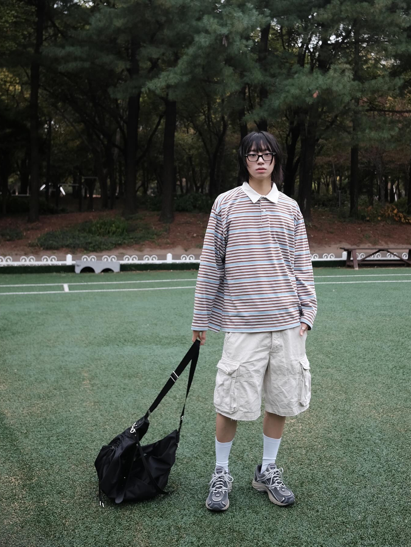 Ballute Oversized Rugby LS T-Shirt Brown, Ballute Oversized Rugby LS T-Shirt Navy 착용 스타일