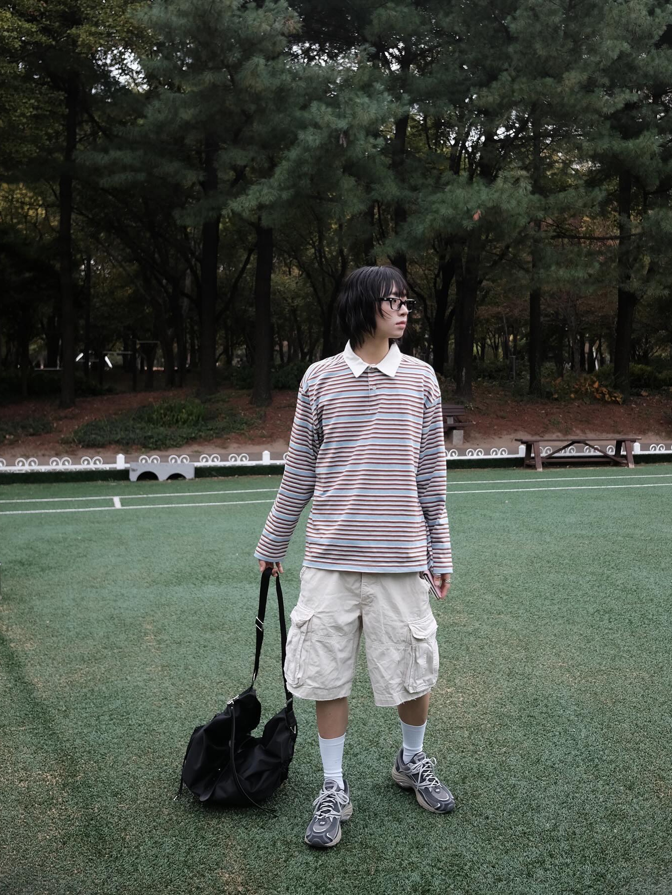 Ballute Oversized Rugby LS T-Shirt Navy, Ballute Oversized Rugby LS T-Shirt Brown 착용 스타일