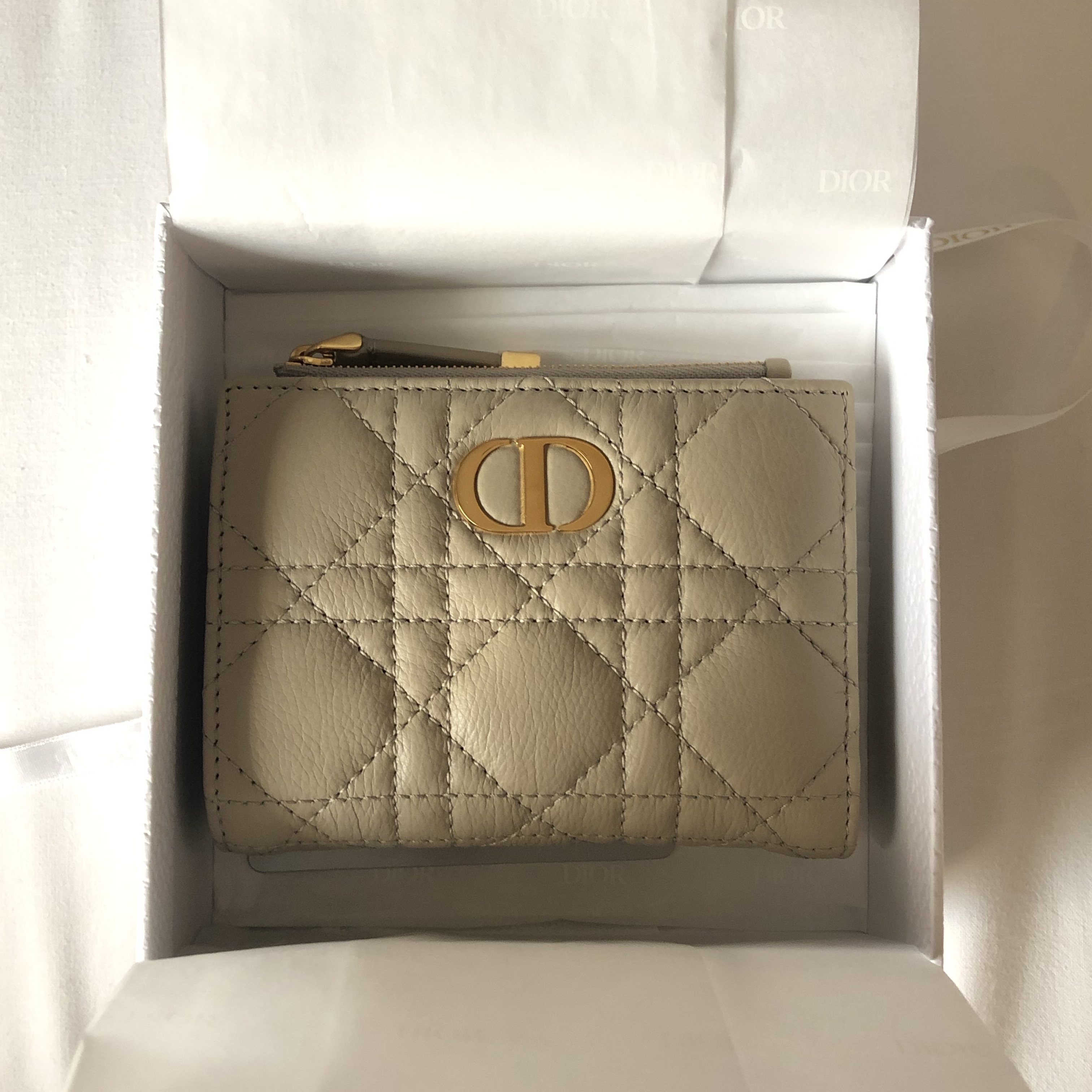 Dior Caro Dahlia Wallet Sand Colored Supple Cannage Calfskin 착용 스타일