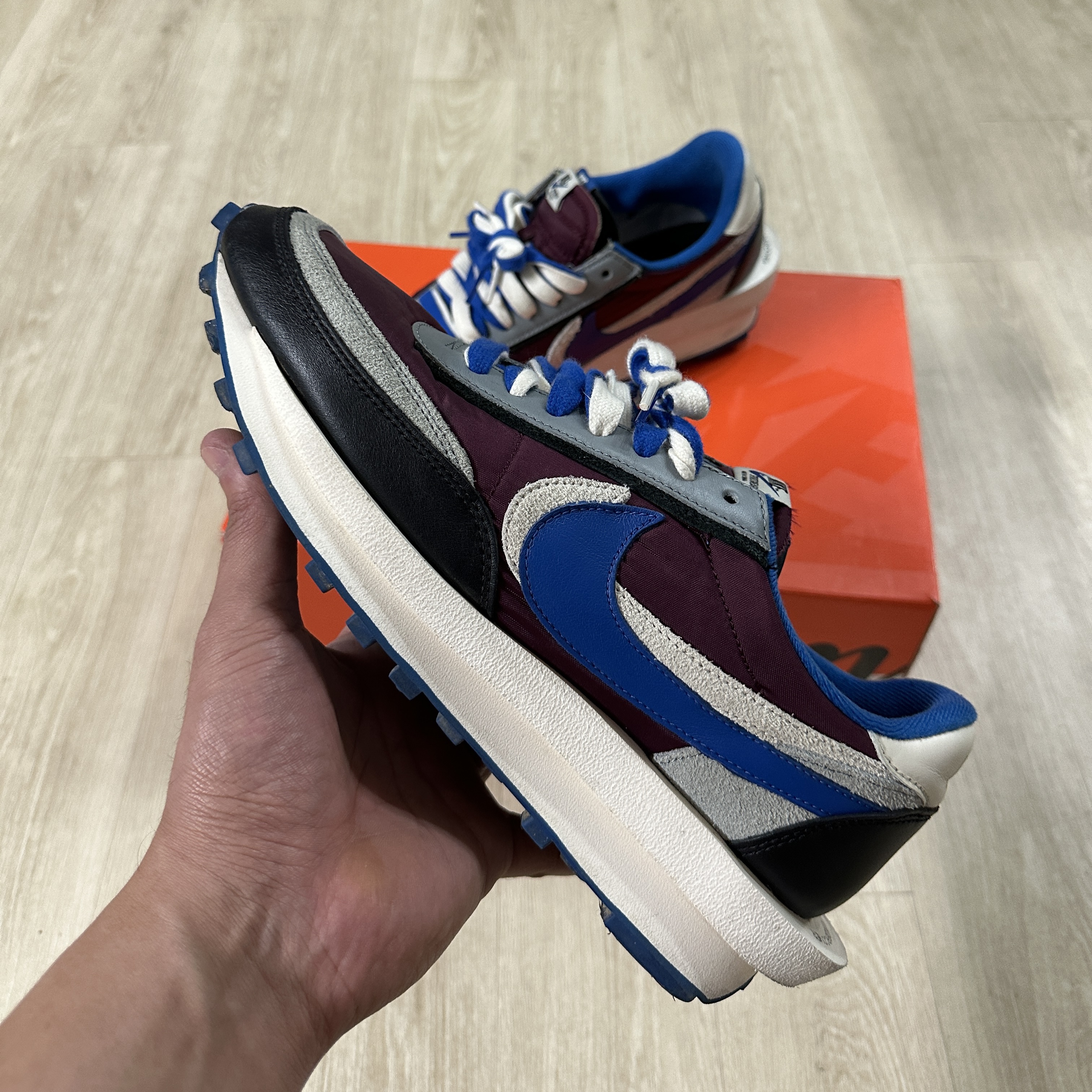 Nike x Sacai x Fragment LDWaffle Blackened Blue, Nike x Sacai x Fragment LDWaffle Light Smoke Grey 착용 스타일 - 5