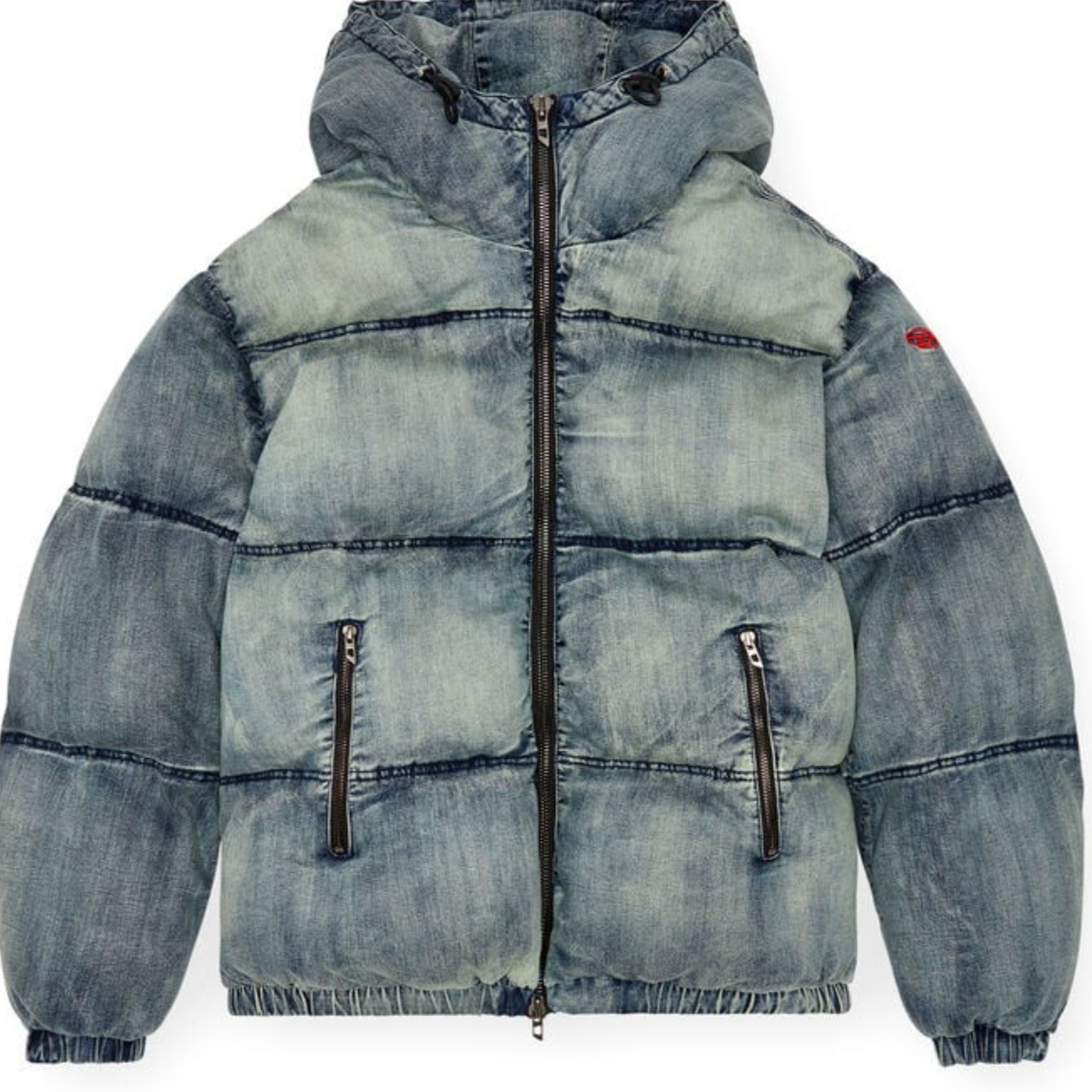 Diesel Puffer Jacket in Treated Denim Blue 착용 스타일 - 2