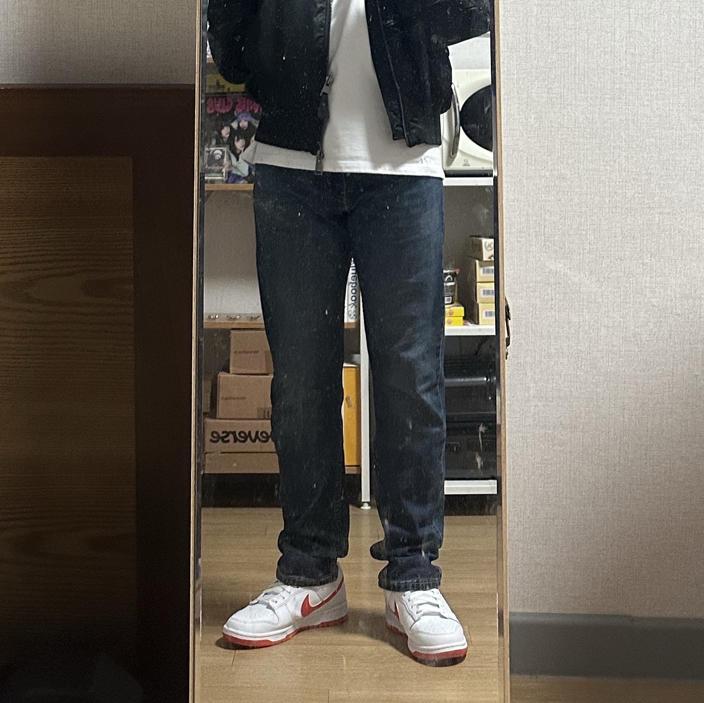 Nike Dunk Low Retro White Picante Red 착용 스타일 - 4