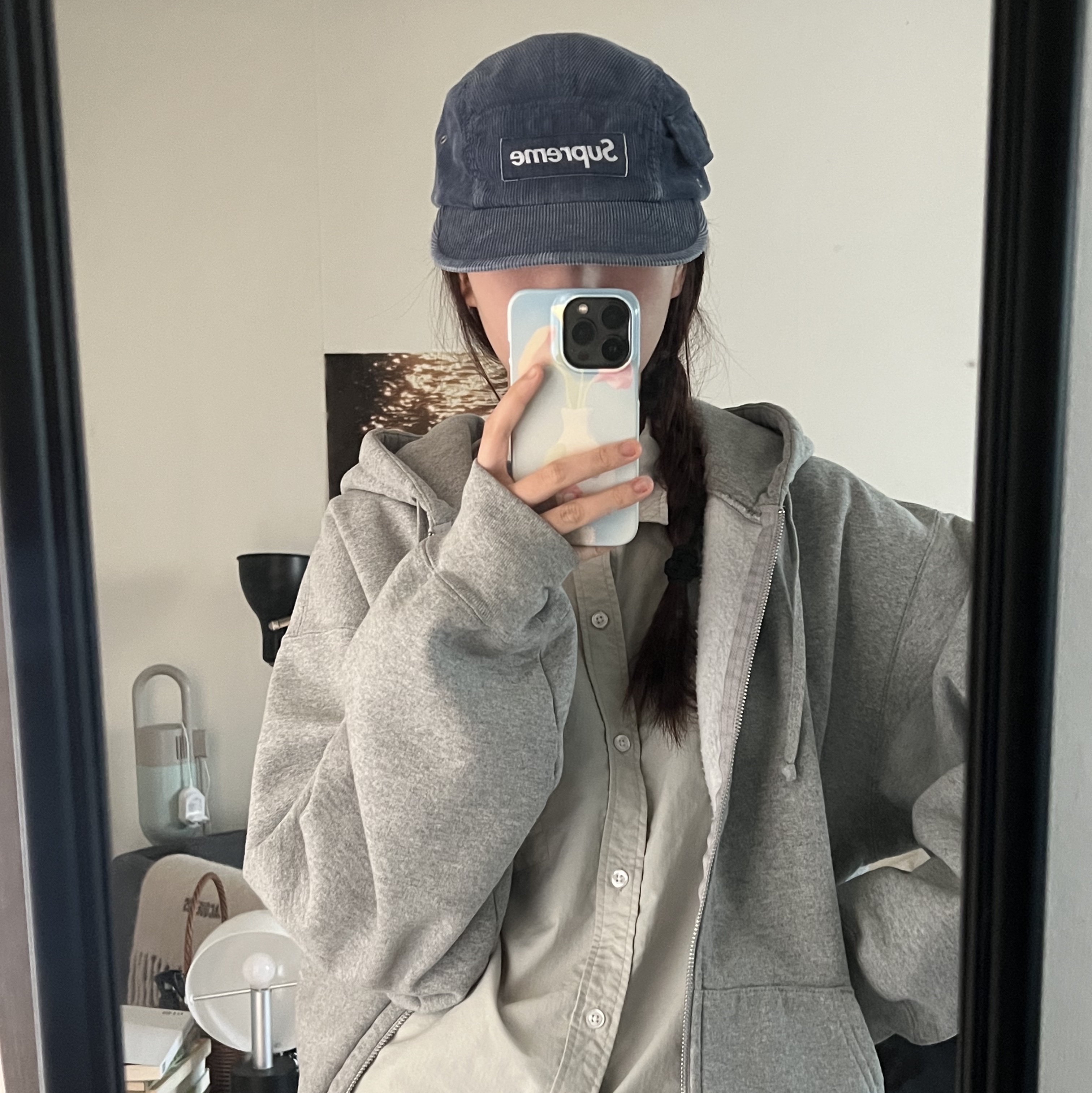 Supreme S Logo Zip Up Hooded Sweatshirt Heather Grey - 23FW 착용 스타일