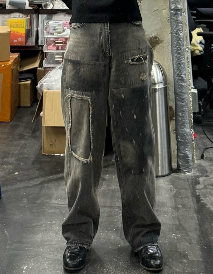 Flagstuff Boro Denim Pants Black - 24FW 착용 스타일 - 2