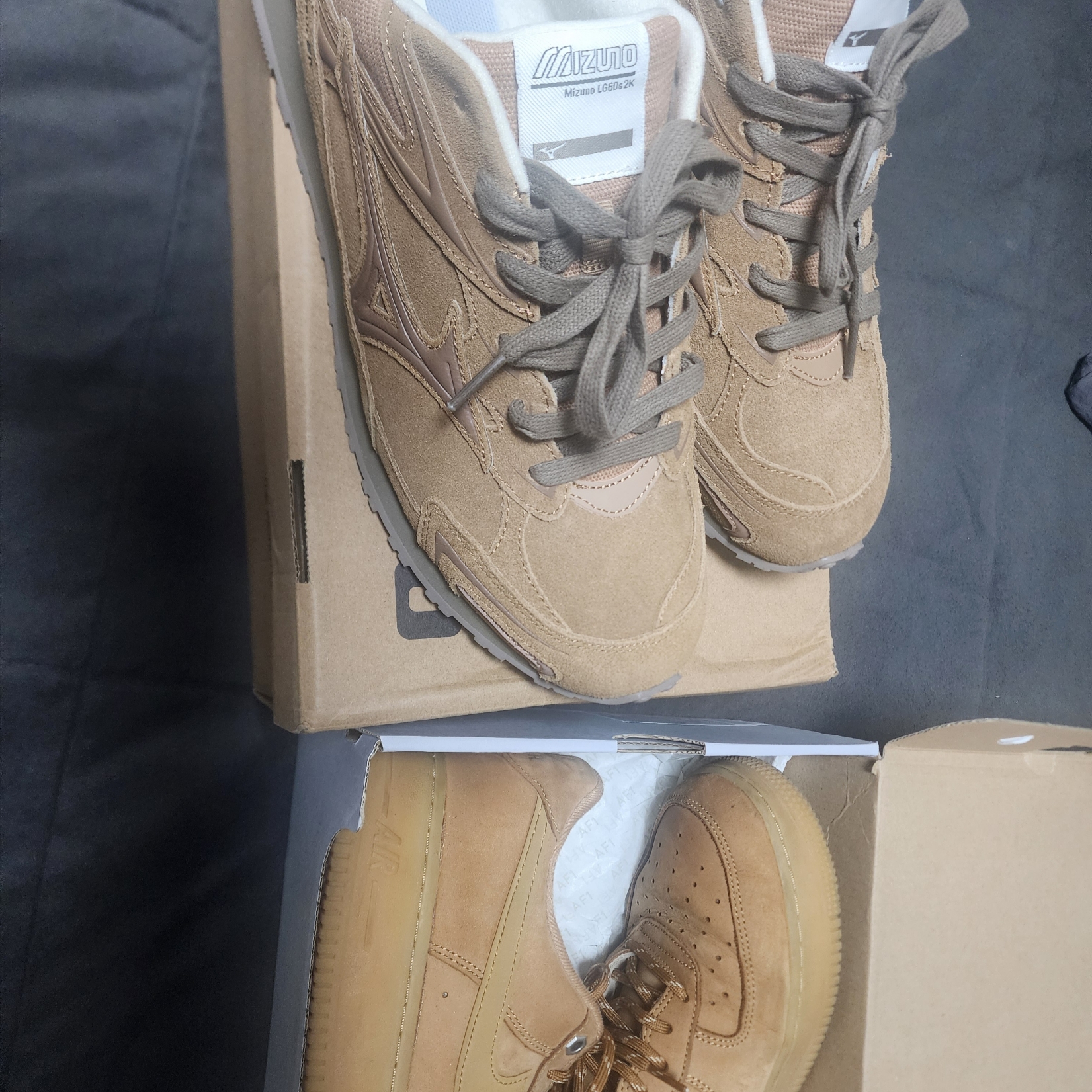 Mizuno LG 60S 2K Brown, Nike Air Force 1 '07 WB Flax 착용 스타일