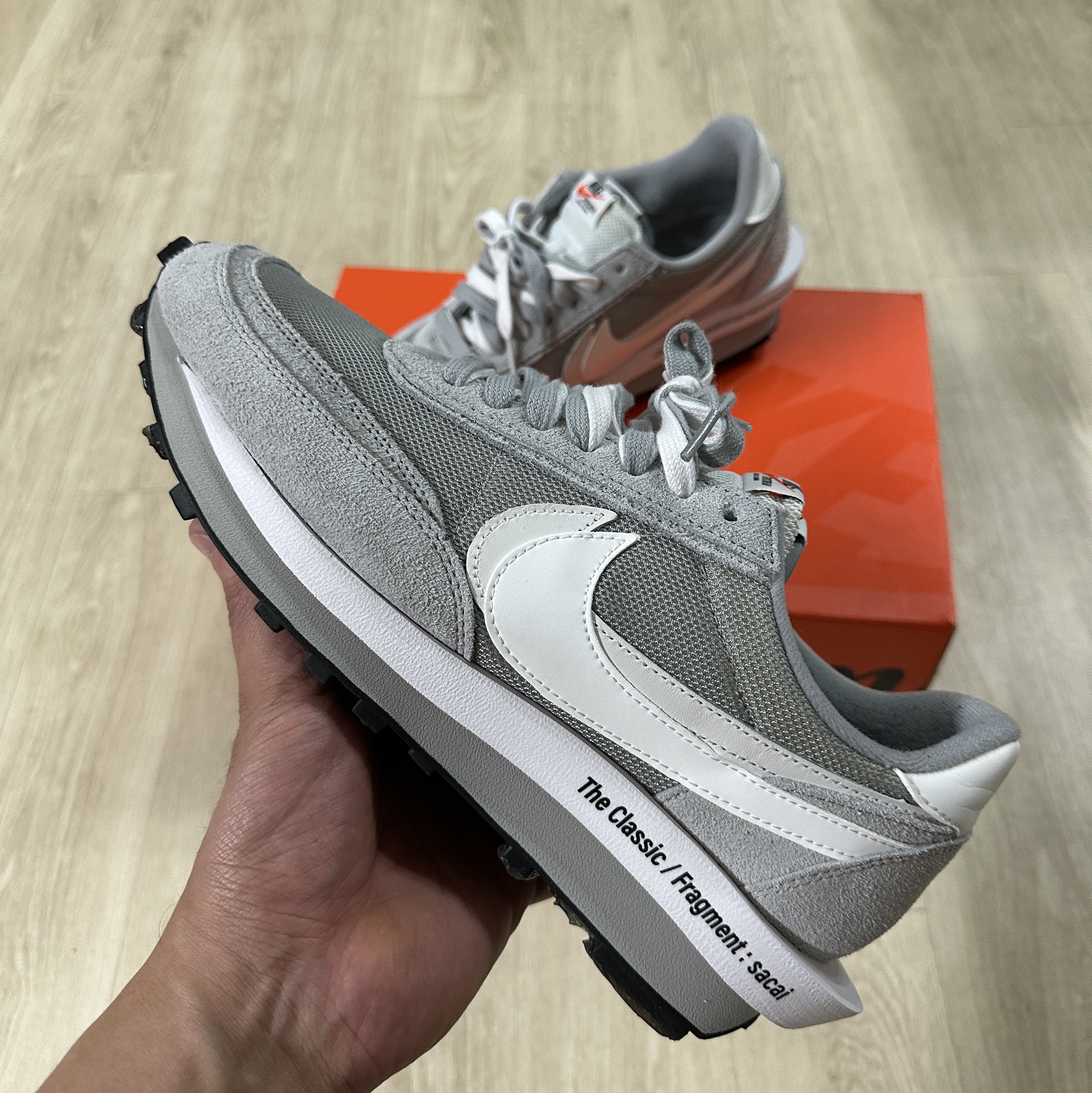 Nike x Sacai x Fragment LDWaffle Blackened Blue, Nike x Sacai x Fragment LDWaffle Light Smoke Grey 착용 스타일 - 2