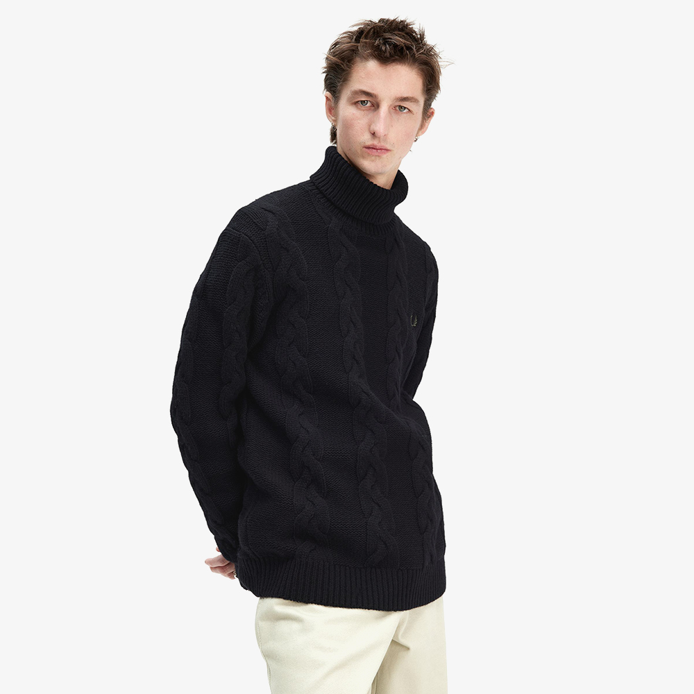 프레드페리 청키 케이블 니트 롤 넥 니트 블랙(Fred Perry Chunky Cable Knit Roll Neck Knit Black) - 4