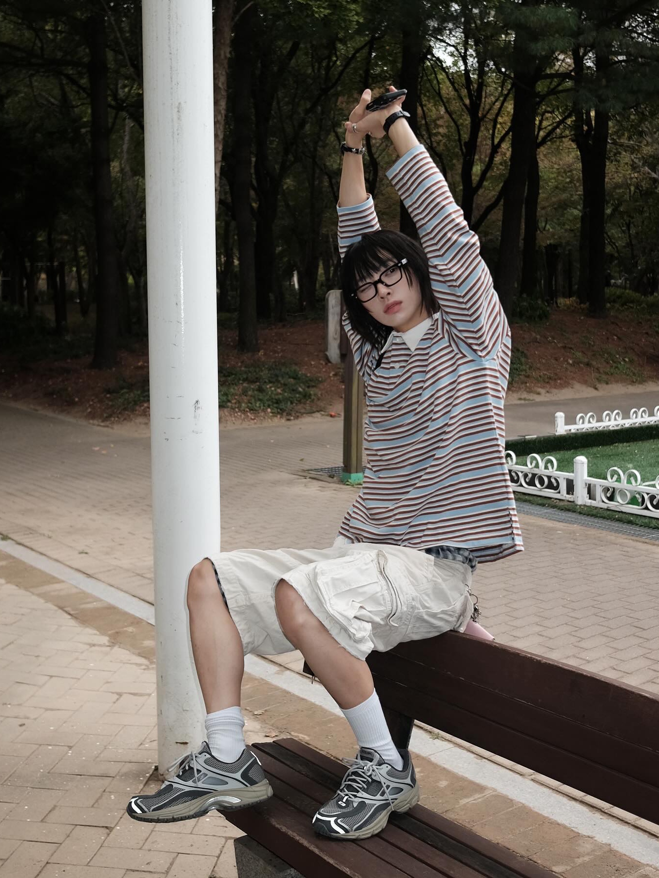 Ballute Oversized Rugby LS T-Shirt Brown, Ballute Oversized Rugby LS T-Shirt Navy 착용 스타일