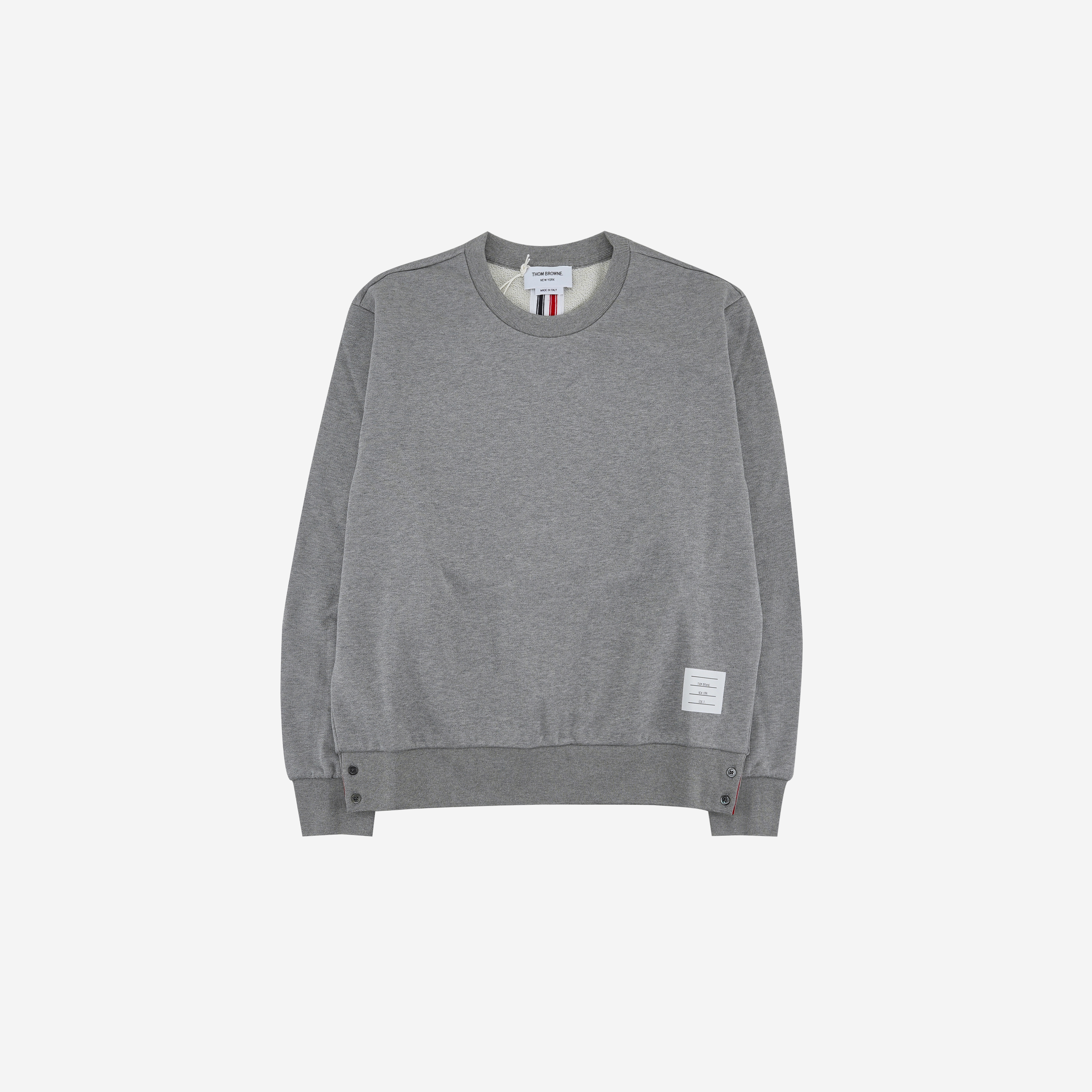 Thom Browne Loopback Center Back Stripe Crewneck Pullover Knit Light Grey