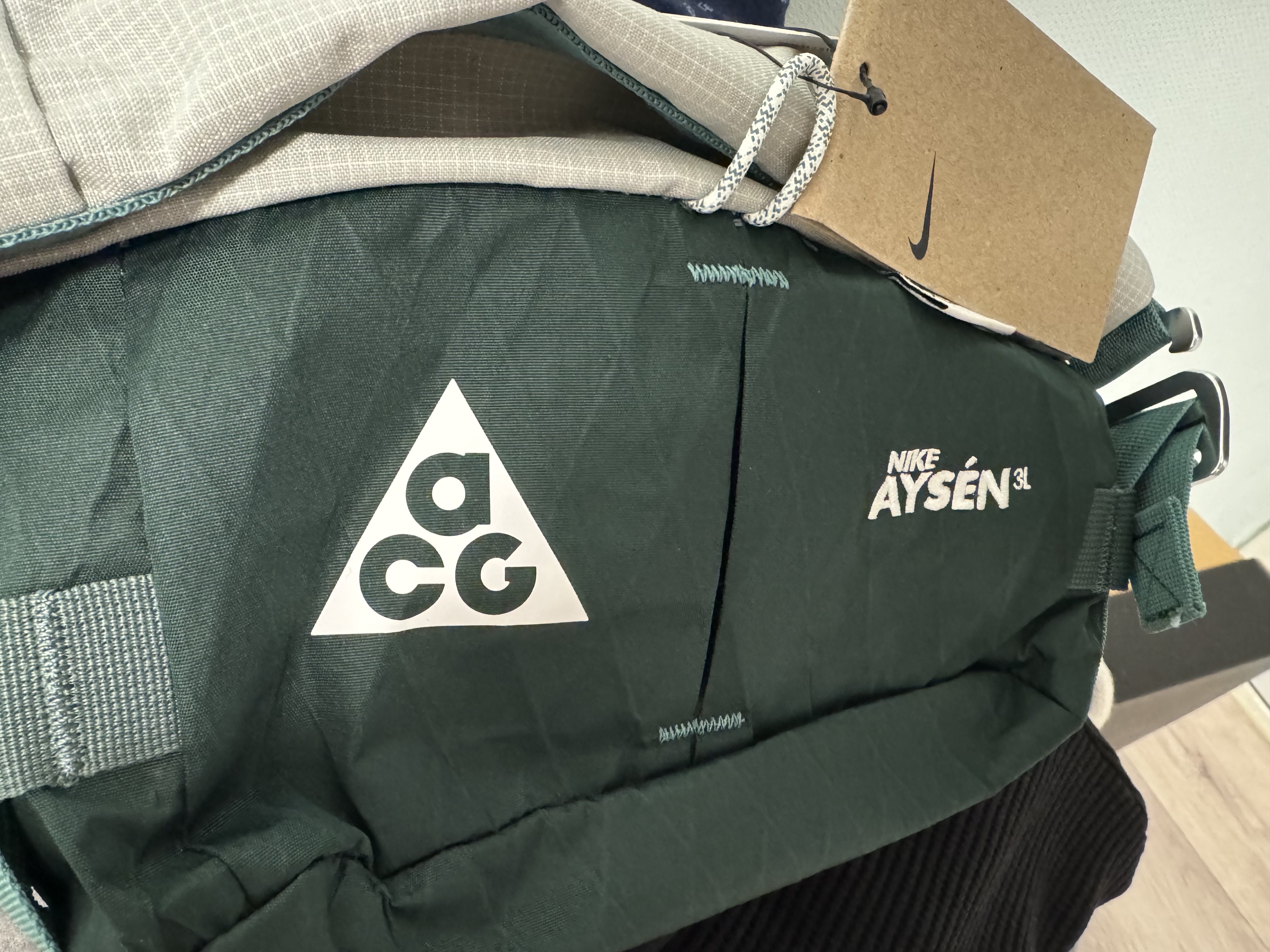 Nike ACG Aisen Penny Pack 3L Vintage Green Light Iron Ore 착용 스타일