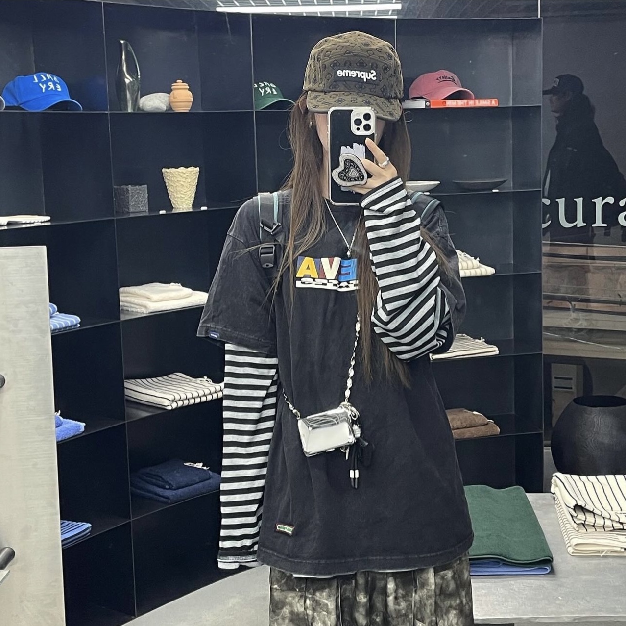 Nike x Stussy Air Force 1 '07 Mid SP Fossil, Supreme Flocked Denim Camp Cap Black - 24FW 착용 스타일 - 7