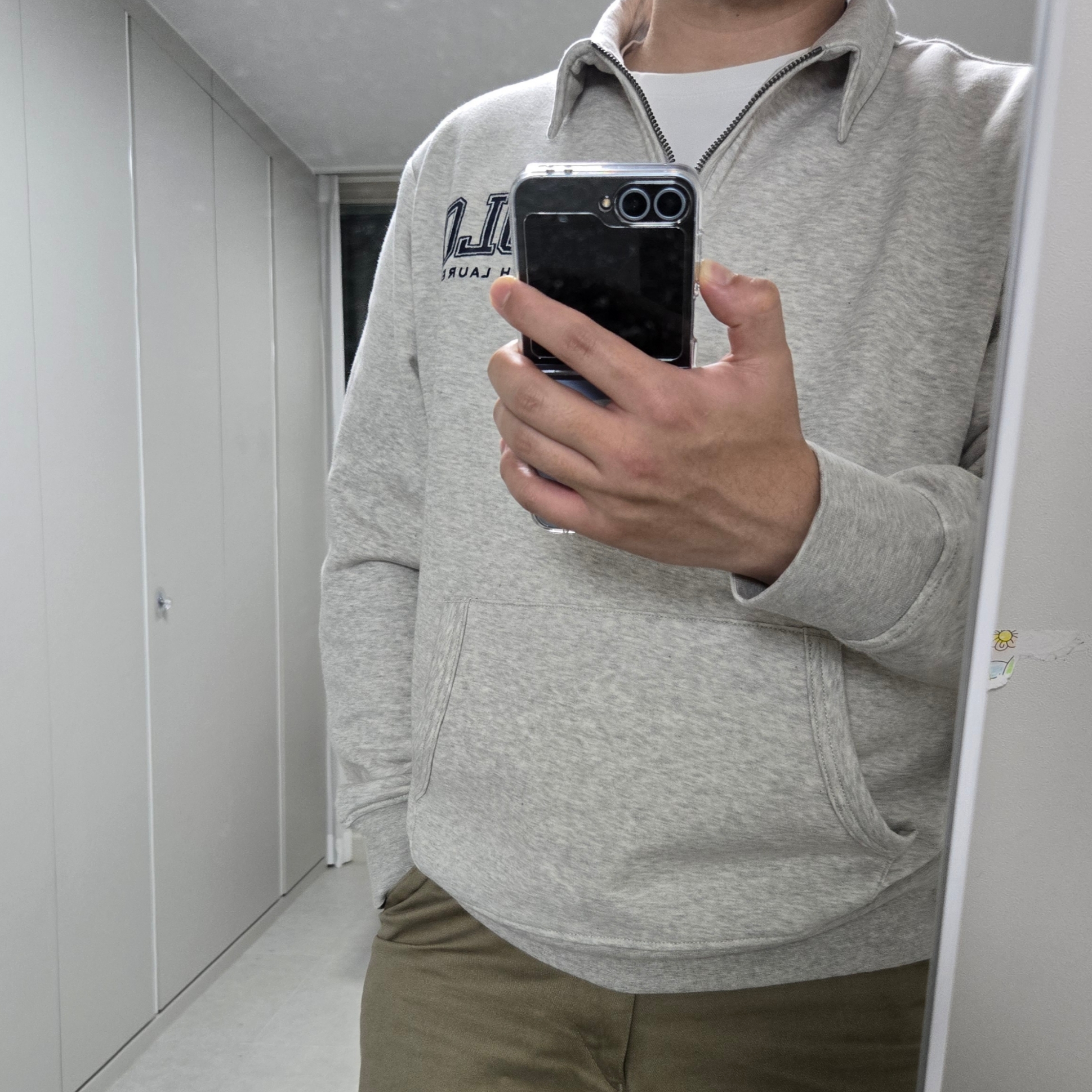 [30% 적립] Polo Ralph Lauren Logo Fleece Collared Sweatshirt Light Sport Heather - 24FW 착용 스타일