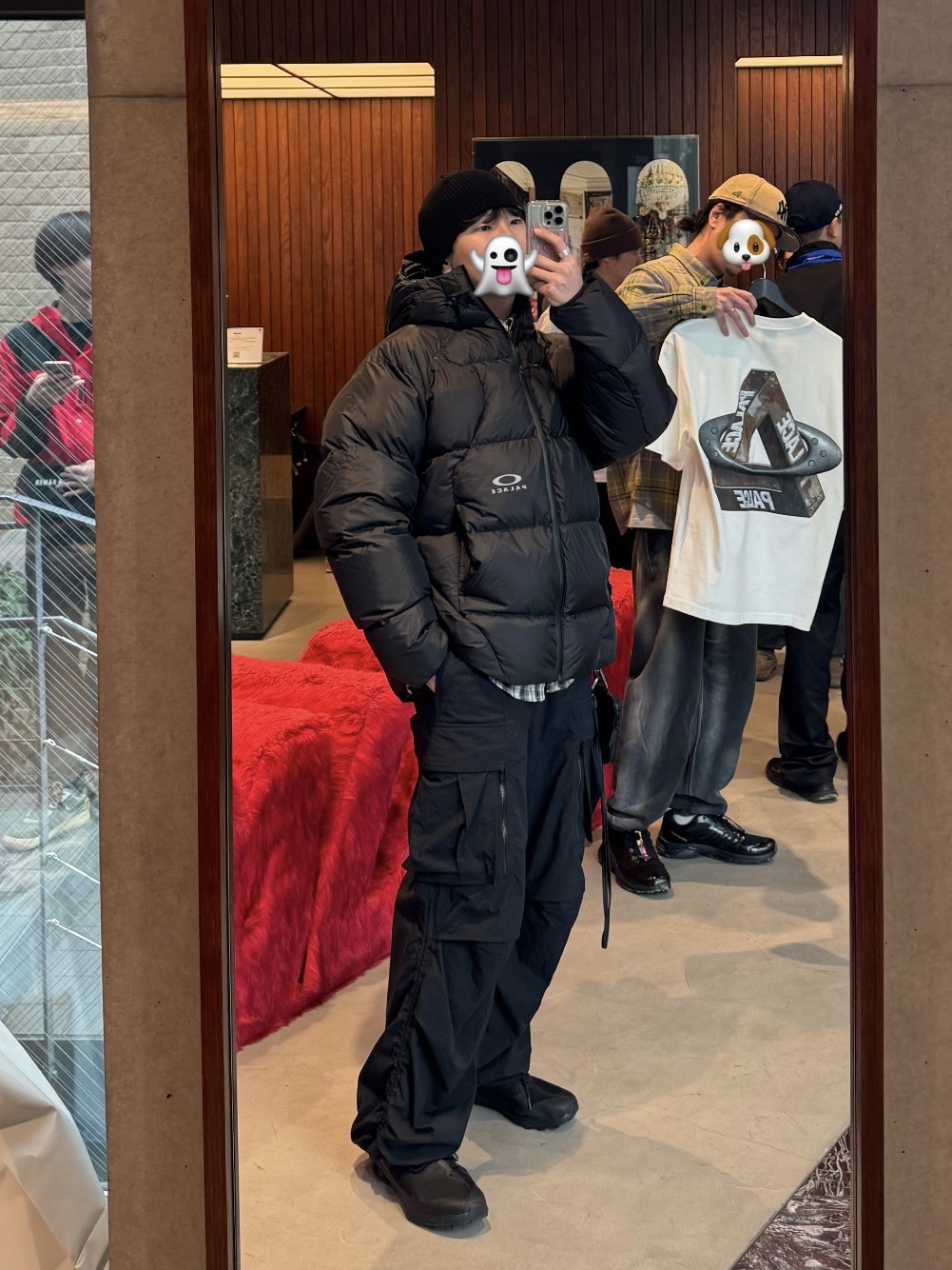 Palace x Oakley Puffa Black - 24FW, On Running x Post Archive Faction (Paf) Cloudventure Peak All Black 착용 스타일