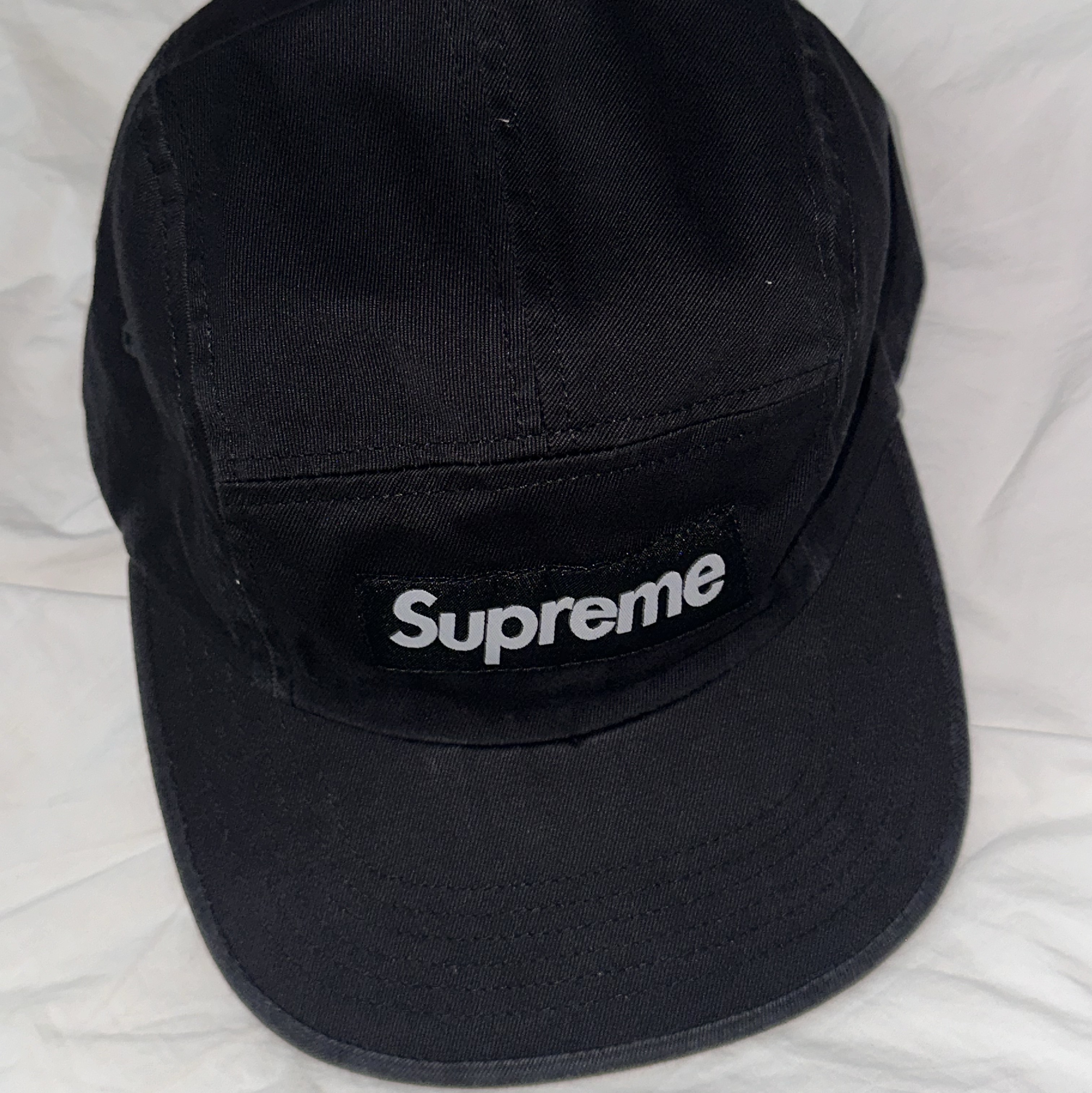 Supreme Washed Chino Twill Camp Cap Black 착용 스타일