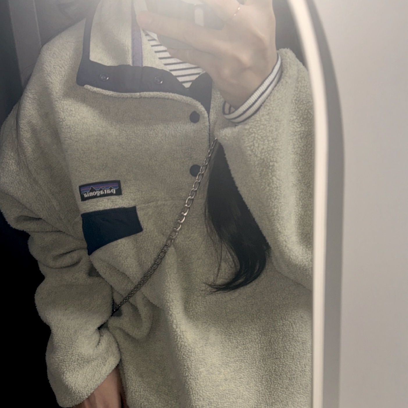 Patagonia Synchilla Snap-T Fleece Pullover Oatmeal Heather 착용 스타일 - 1