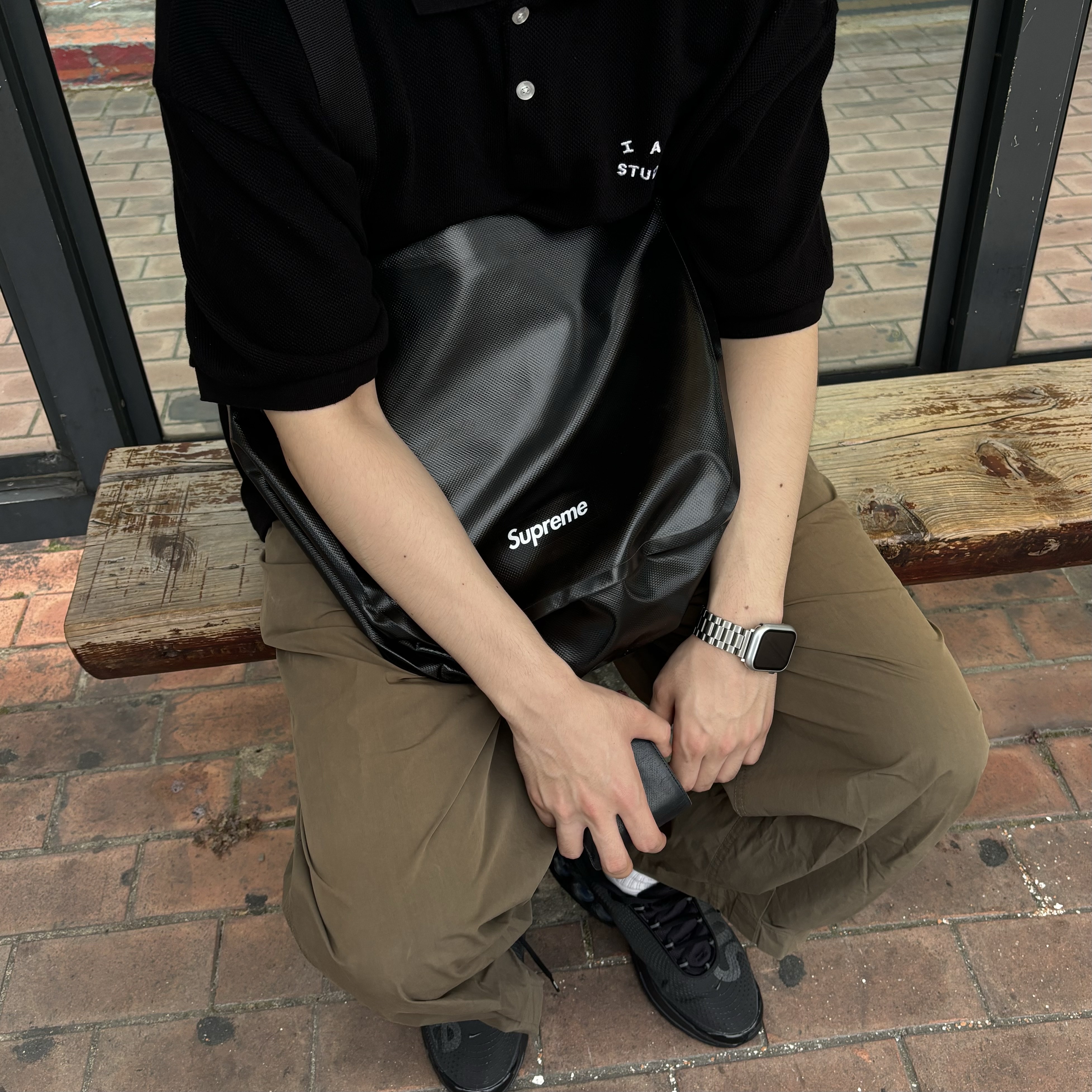 Nike x Supreme Air Max DN SP Black Galactic Jade, Supreme x Ortlieb Small Messenger Bag Black - 24SS 착용 스타일