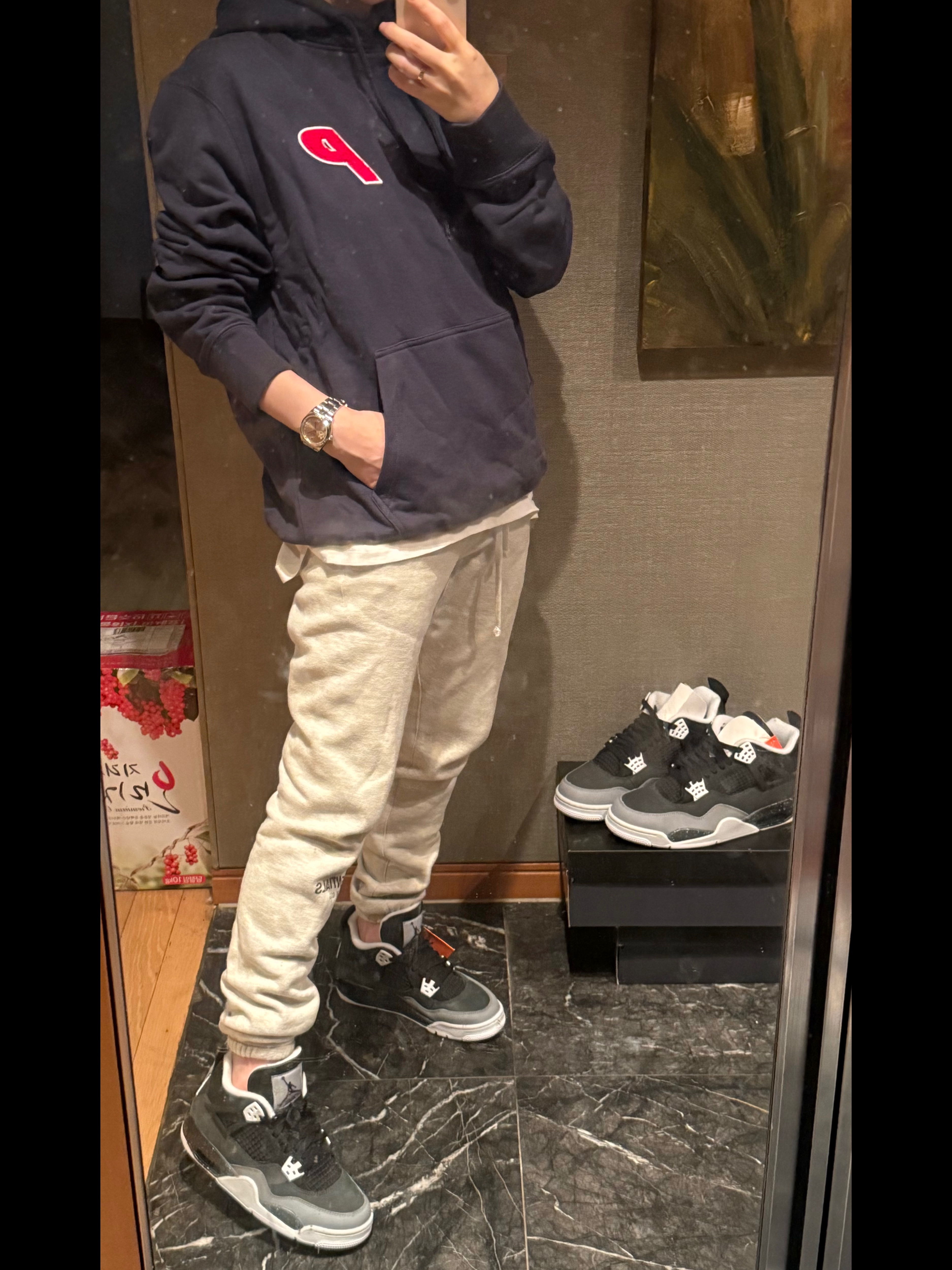 Palace Tri-Chenille Hood Navy - 21FW, Essentials The Core Collection Sweatpants Oatmeal 착용 스타일 - 1
