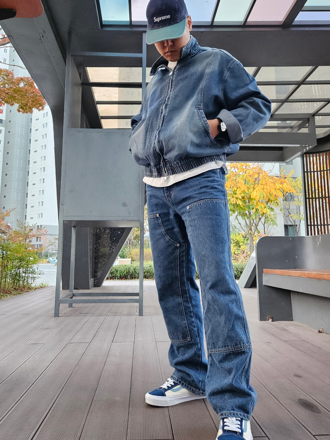 Stussy SS Link Studded Belt Black, Supreme Pigment 2-Tone Camp Cap Navy - 24SS 착용 스타일 - 1