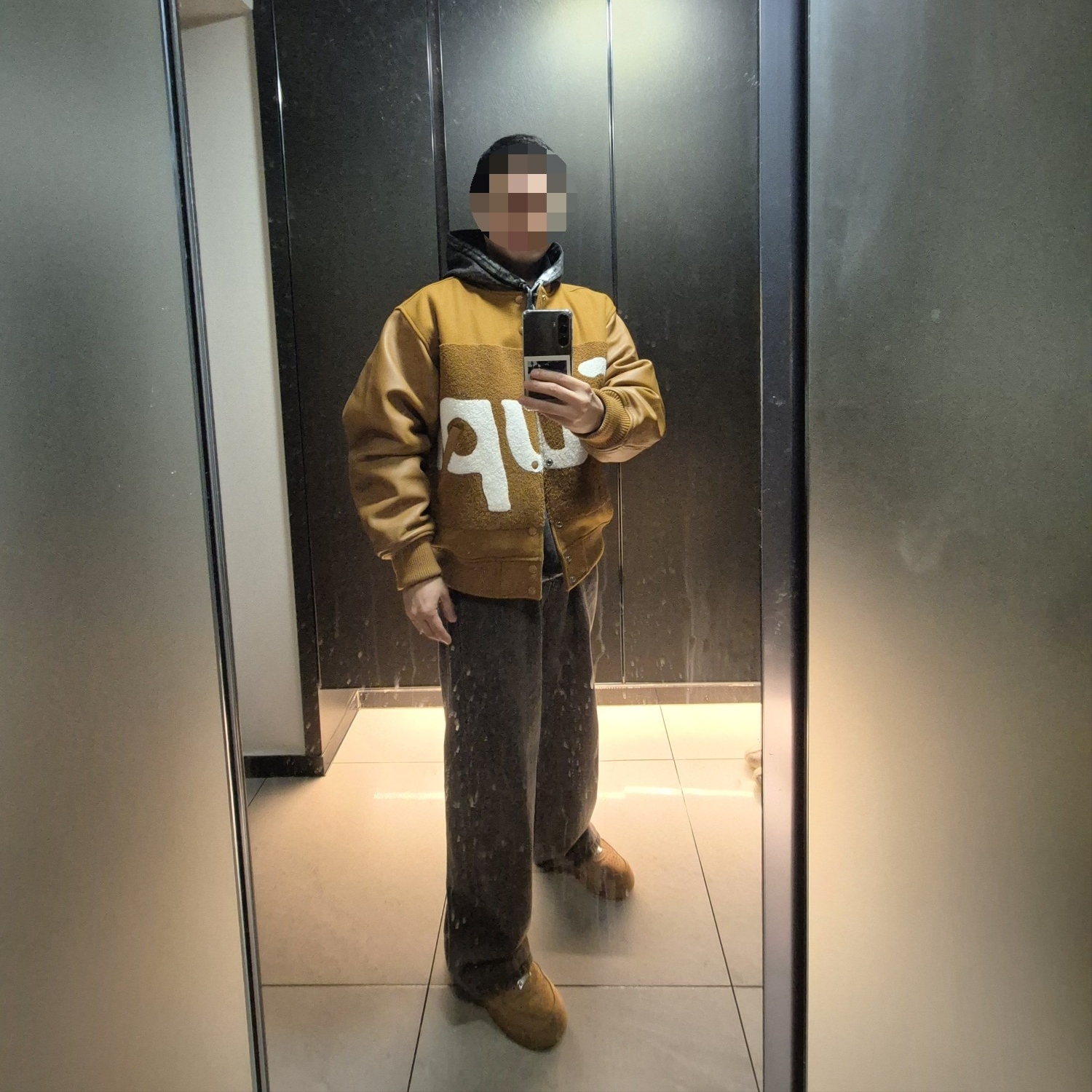 Supreme Big Logo Chenille Varsity Jacket Mustard - 24SS 착용 스타일 - 2