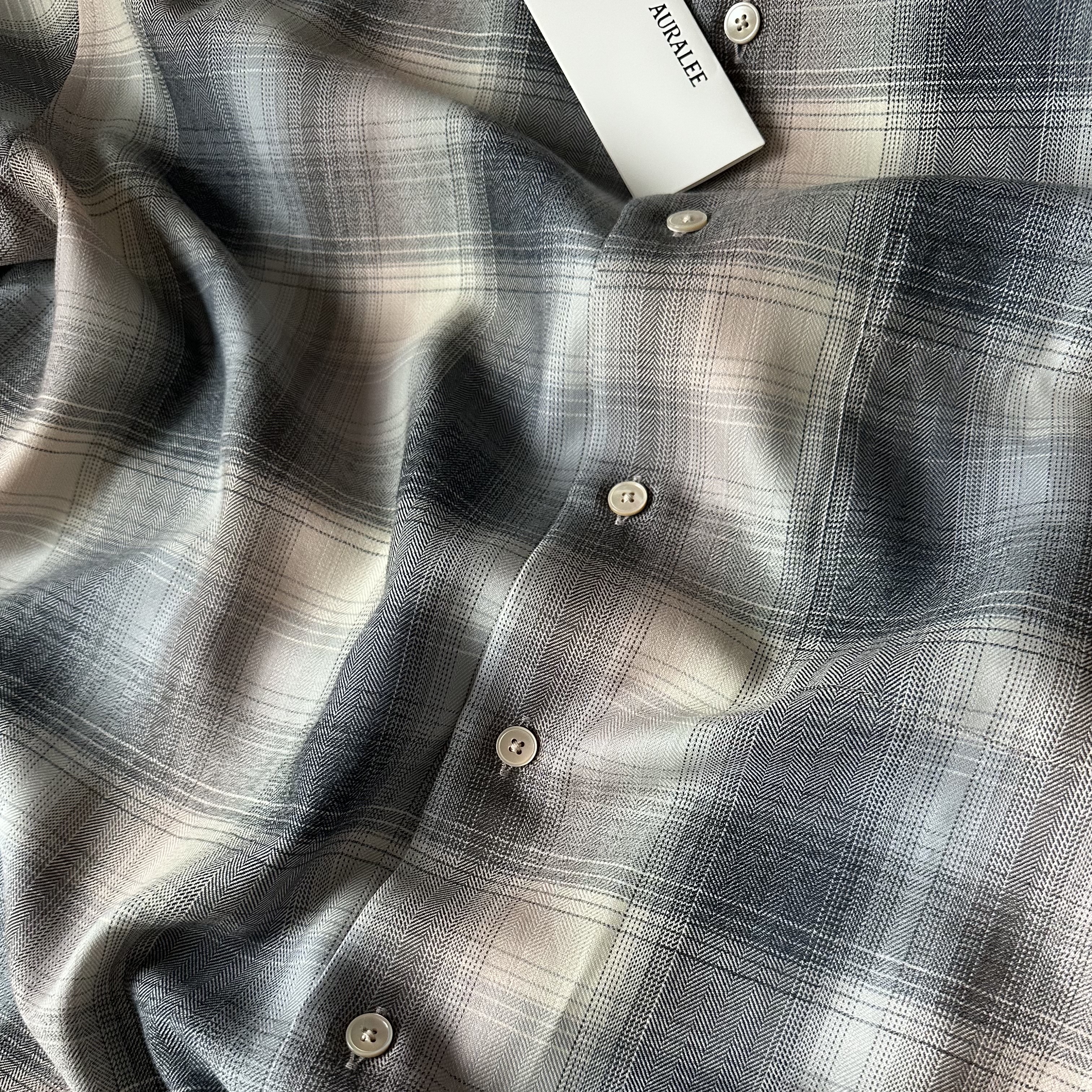 Auralee Super Light Wool Check Shirt Beige Blue Check - 24AW 착용 스타일