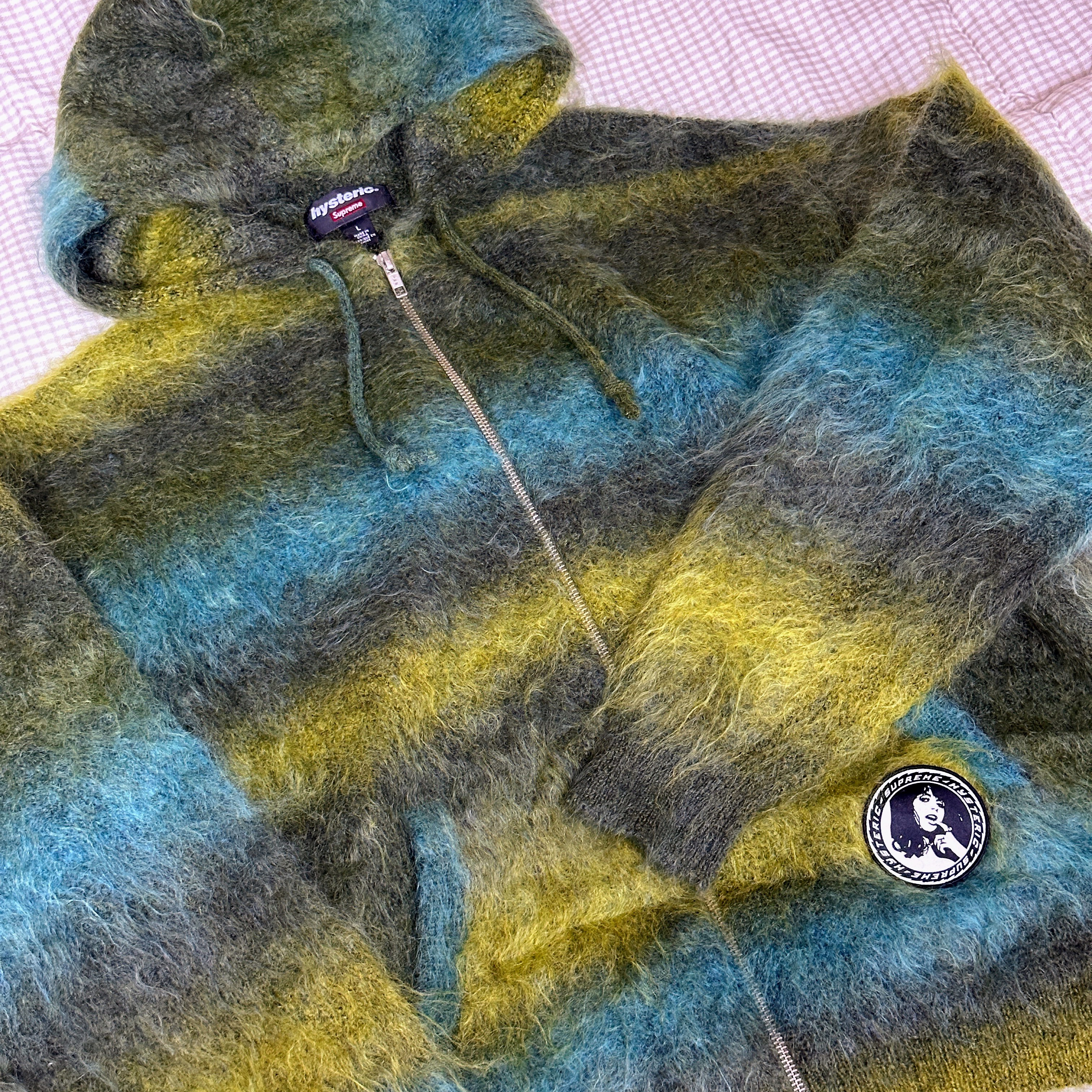 Supreme x Hysteric Glamour Mohair Zip Up Hooded Sweater Olive - 24FW 착용 스타일