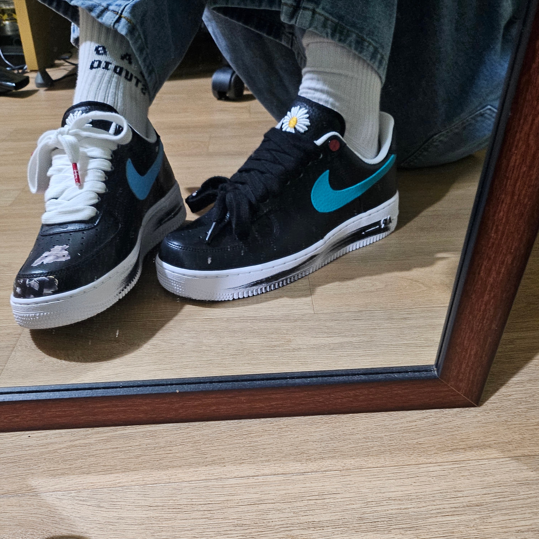 Nike x Peaceminusone Air Force 1 Low Para-Noise 3.0 Black and Multicolor 착용 스타일