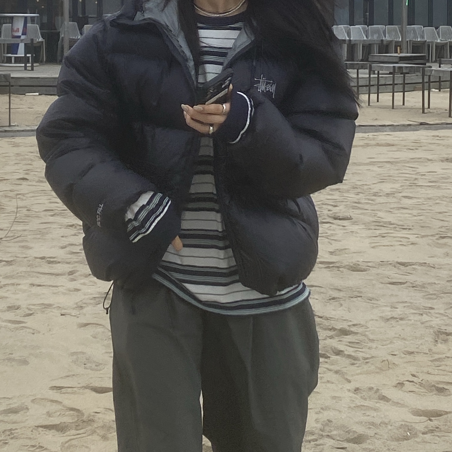 Stussy Down Parka Micro Ripstop Phantom Black 착용 스타일 - 2