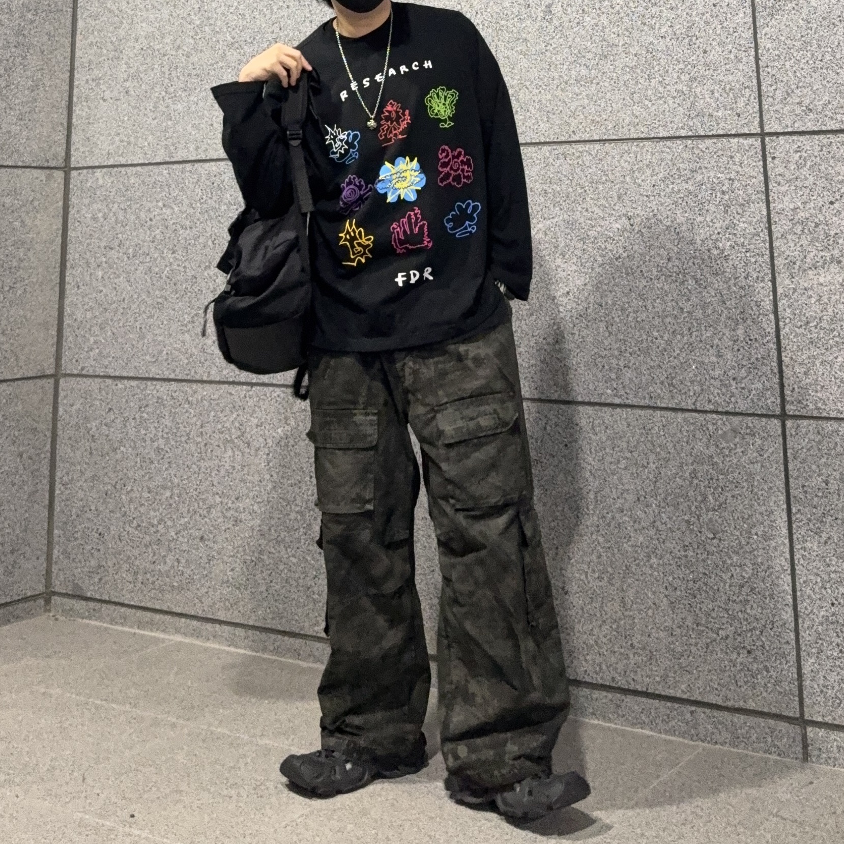 Undermycar Harban Rough Dirty Painting Wide Cargo Pants Lint - 23SS, Balenciaga HD Lace-Up Sneakers Black 착용 스타일 - 2