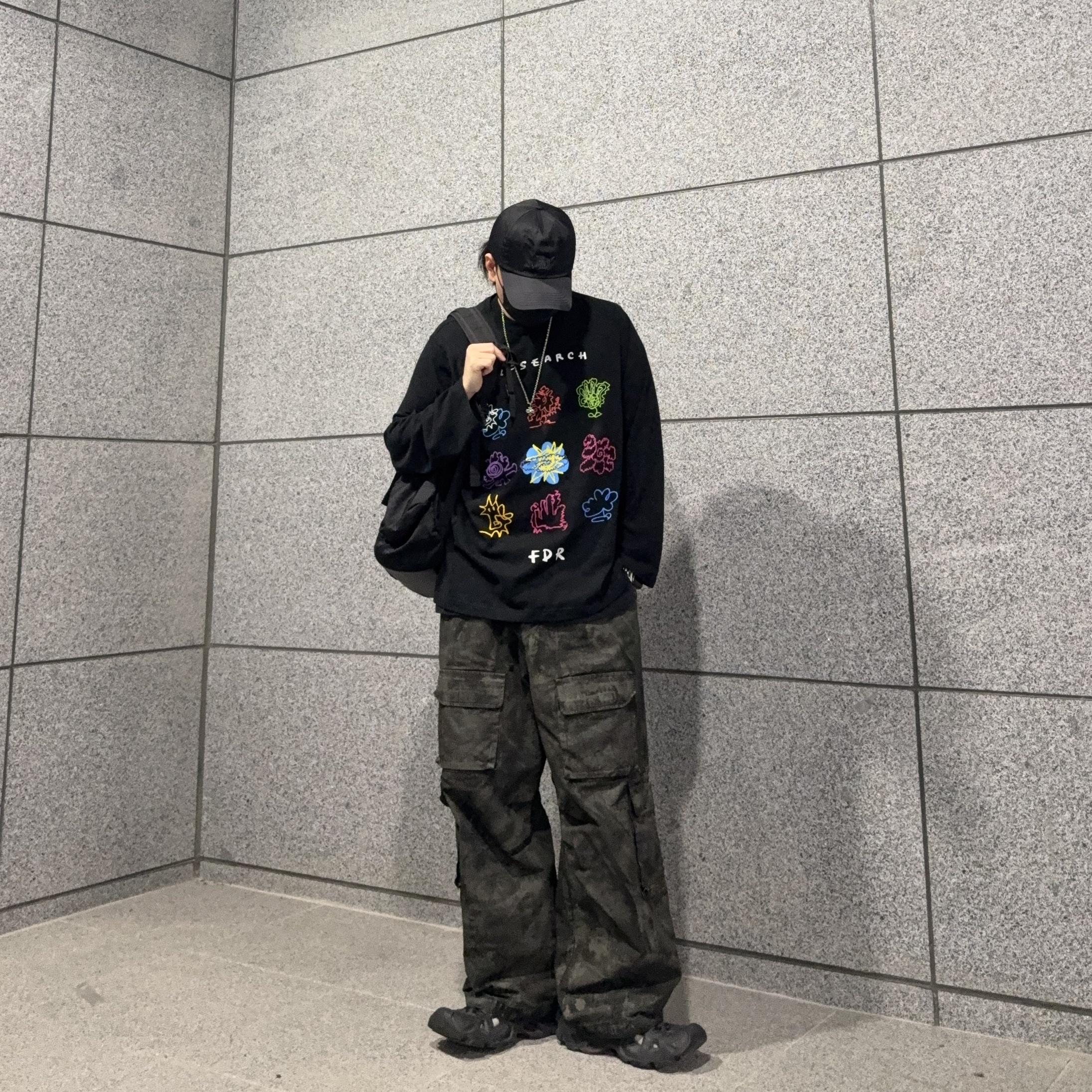 Undermycar Harban Rough Dirty Painting Wide Cargo Pants Lint - 23SS, Balenciaga HD Lace-Up Sneakers Black 착용 스타일 - 5