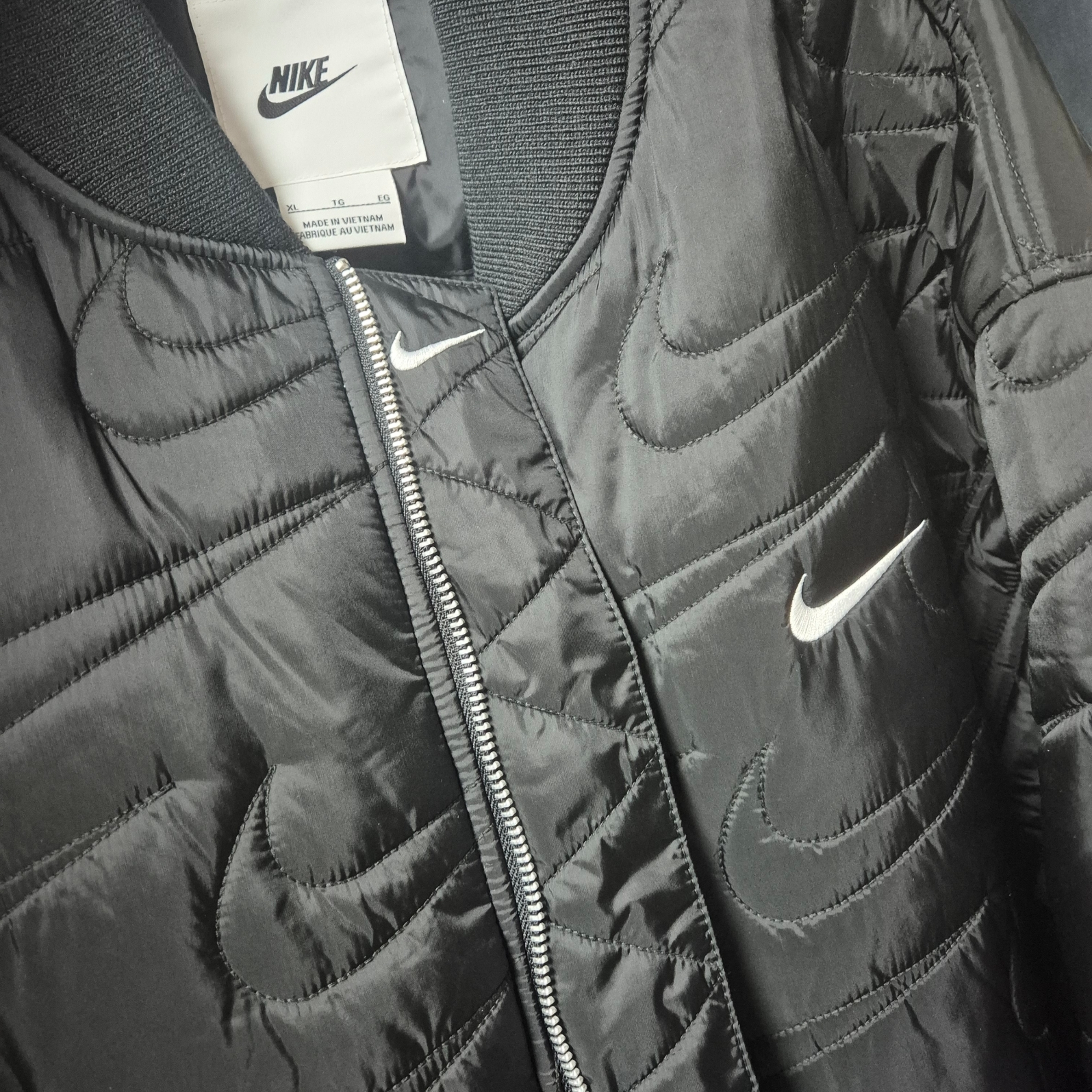 Nike NSW Swoosh Quilted Jacket Black - Asia 착용 스타일